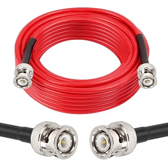 MOOKEERF BNC Cable - 20FT RG58 50 Ohm Male to Male Coax Low Loss Extension With Adapter Connector for Antennas, RF Radios, Modems, Oscilloscopes, Spectrum Red