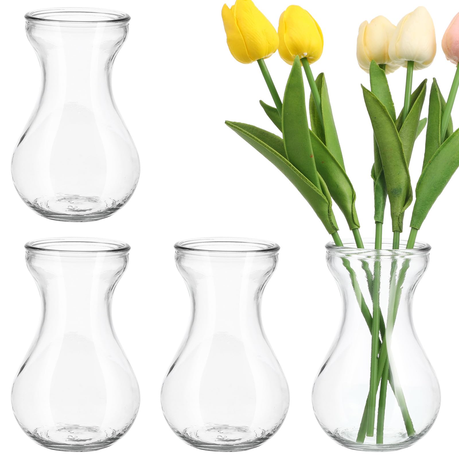 Sewroro 4-pack Clear Glass Bud Vases - Small Hyacinth Vases for Centerpieces, Indoor Bulb Decoration for Weddings, Parties, And Home