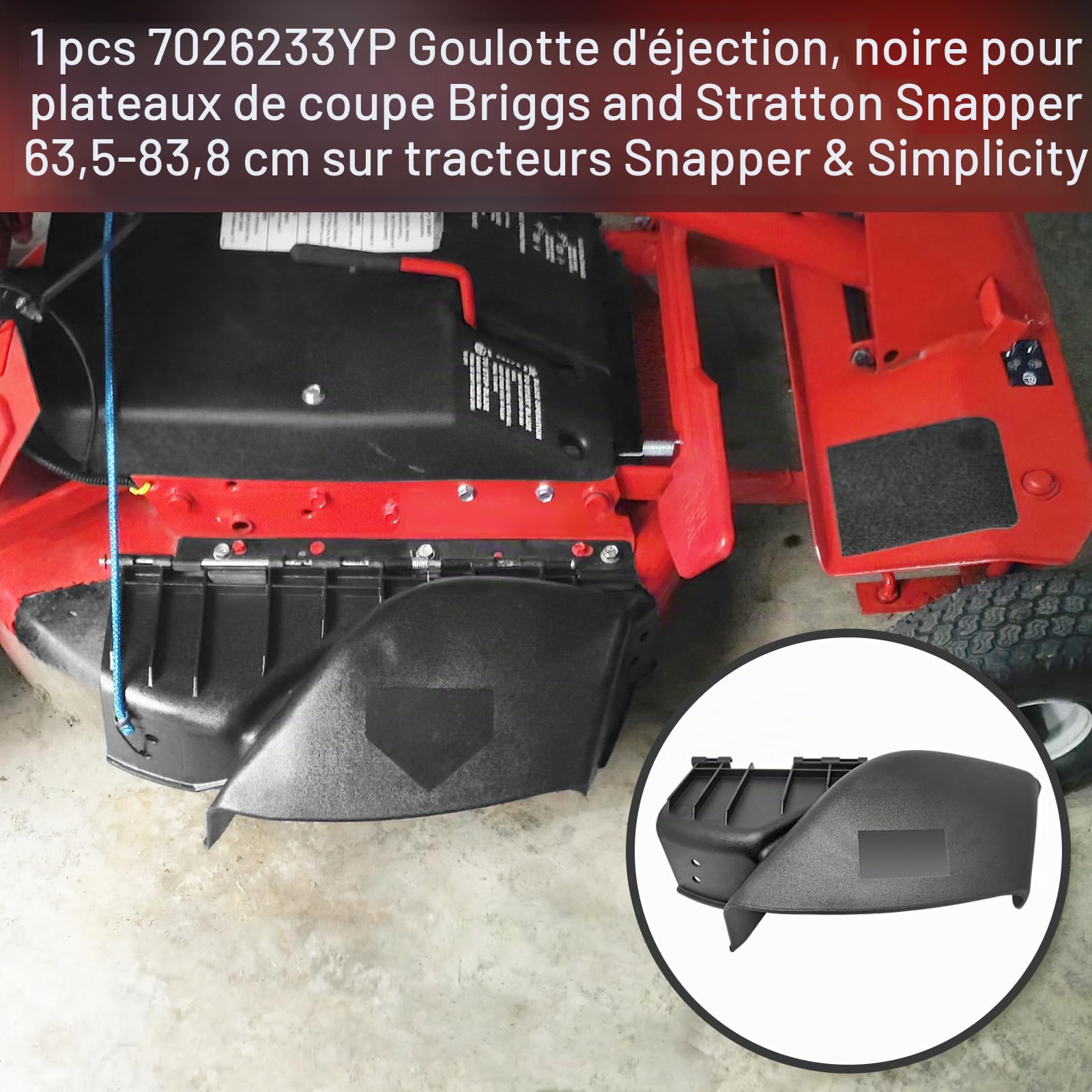 deawater 1 pièce 7026233YP Chute, Décharge, Noir pour Briggs and Stratton Snapper 63,5-83,8 cm Decks on Snapper & Simplicity Rider