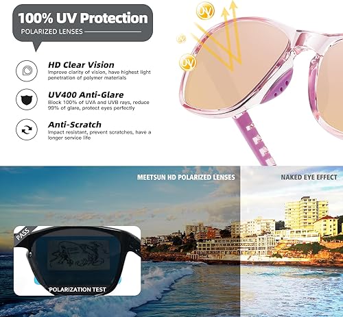 Miniatura 6 de MEETSUN Gafas de sol deportivas polarizadas para mujeres y hombres para conducir, correr, ciclismo, pesca, gafas de sol con protección UV400