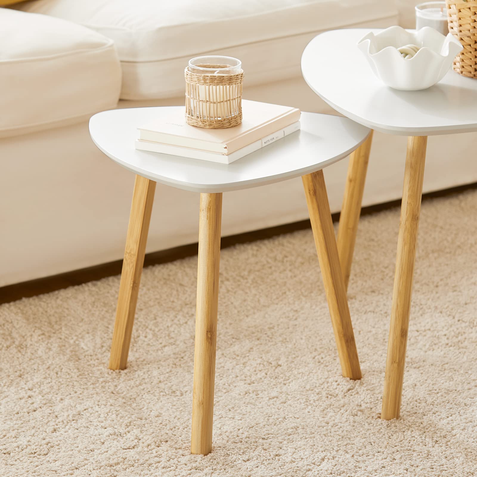 SoBuy 2 Mesas Nido - Mesa Auxiliar para Salón, Grande 55 cm y Pequeña 40 cm, Blanco FBT74-W