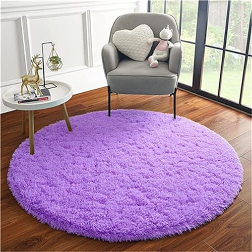 Miniatura 2 de Alfombra redonda morada de 4 pies para dormitorio, habitación de niños y niñas, guardería, alfombra circular súper suave, bonita alfombra decorativa