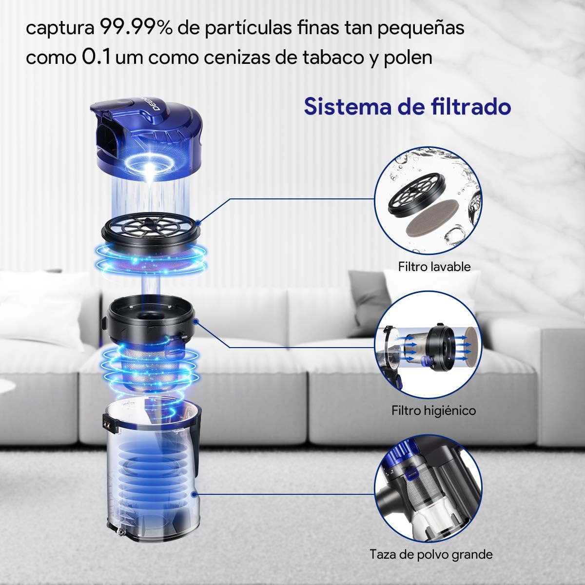 Deenkee Aspirador Escoba, 17000Pa Aspiradora sin Cable Vertical y de Mano,  2 en 1, con 22.2V extraíble batería Ion-Litio, hasta 35 min : Amazon.es:  Hogar y cocina