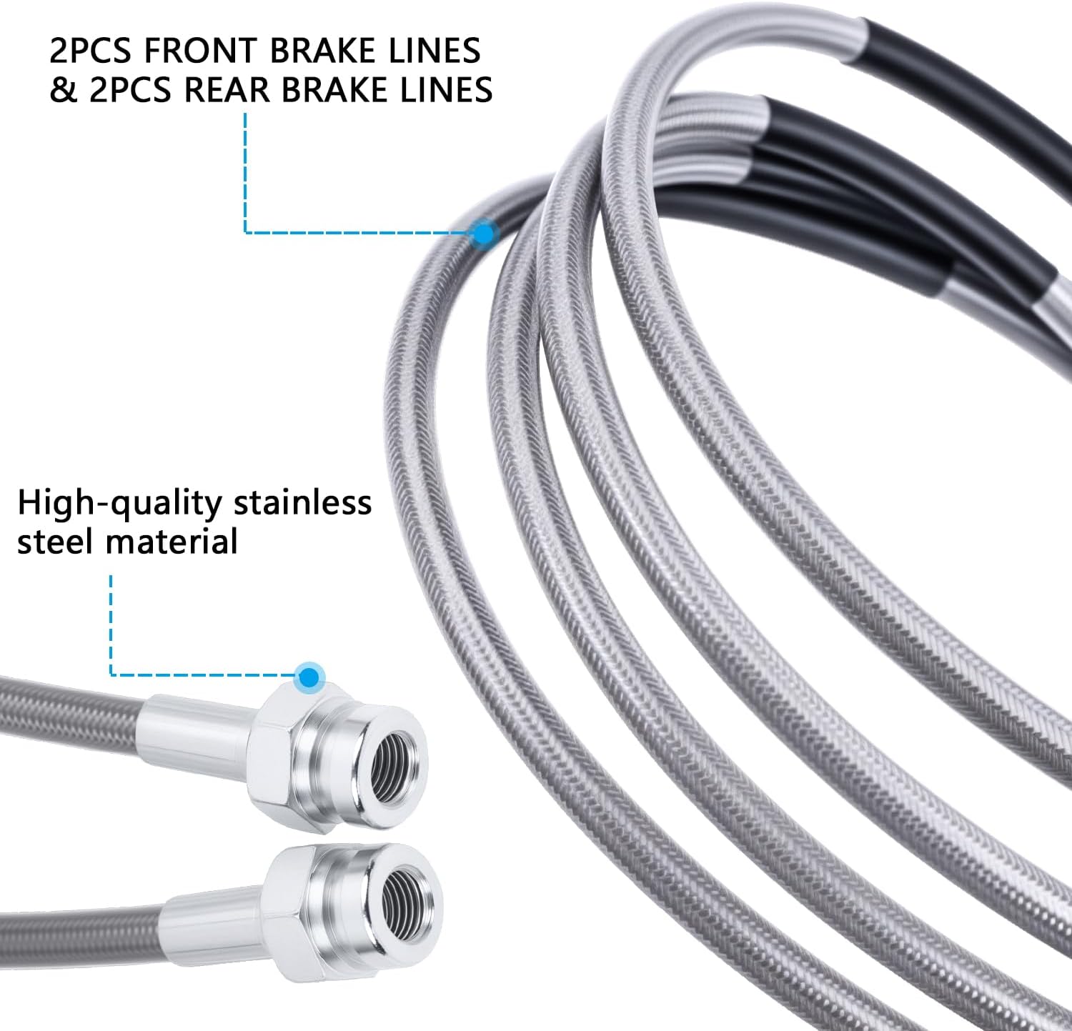 89716 Stainless Brake Lines, Front & Rear Extended Brake Lines Compatible with Jeep Wrangler JK 2007-2018 Extended Brake Lines