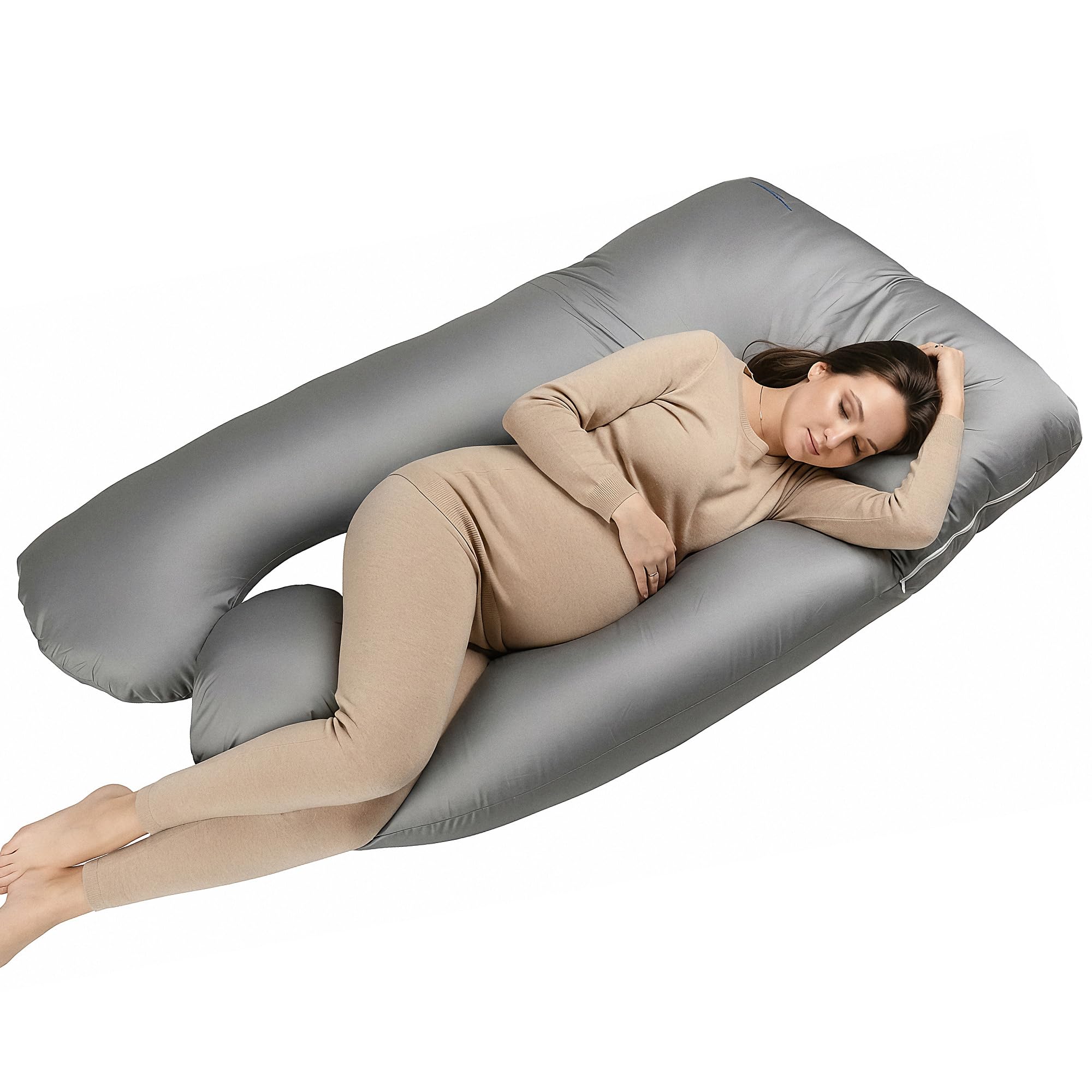 MKS Cojín de lactancia de espuma viscoelástica XXL, para terapia de sueño para mujeres embarazadas, cojín de apoyo para abdominales y espalda, bambú (refrigerante), color gris