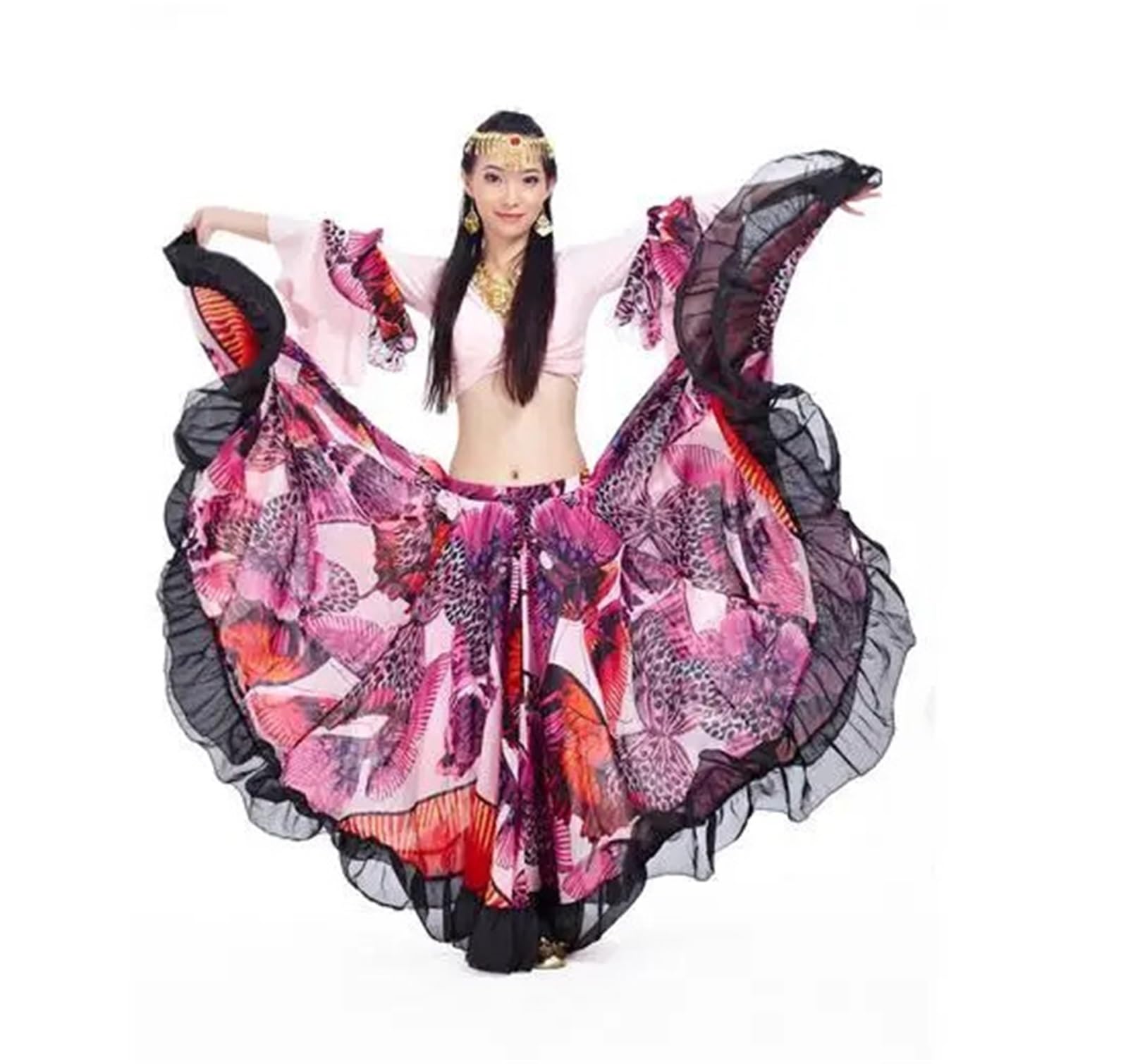 Gonna Lunga da Danza del Ventre a Farfalla Donna, in Chiffon, con Stampa a