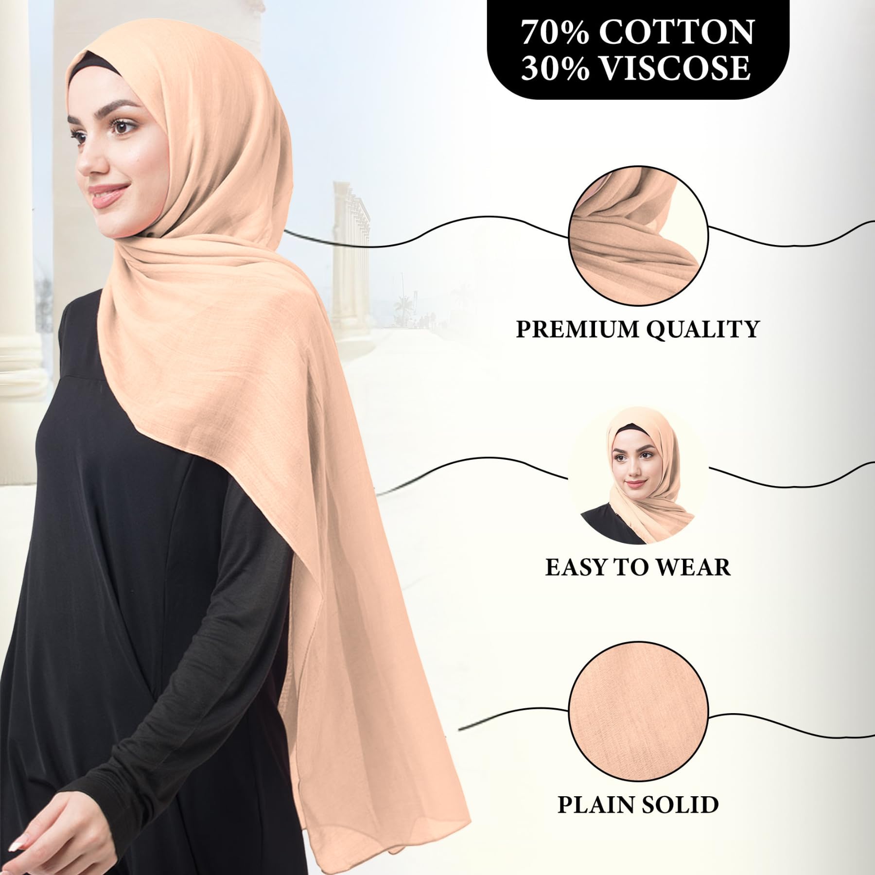 janisramone Confezione da 3 sciarpe hijab da donna in modal di alta qualità, in morbido cotone e misto viscosa, sciarpe multicolore da donna, eleganti sciarpe da preghiera hijab perfette per l'uso