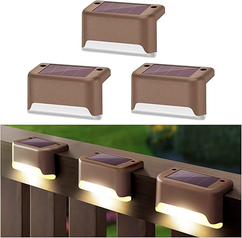 DenicMic Paquete de 3 luces solares para terraza, postes de valla para patio, piscina, escaleras, escaleras, LED impermeables para exteriores