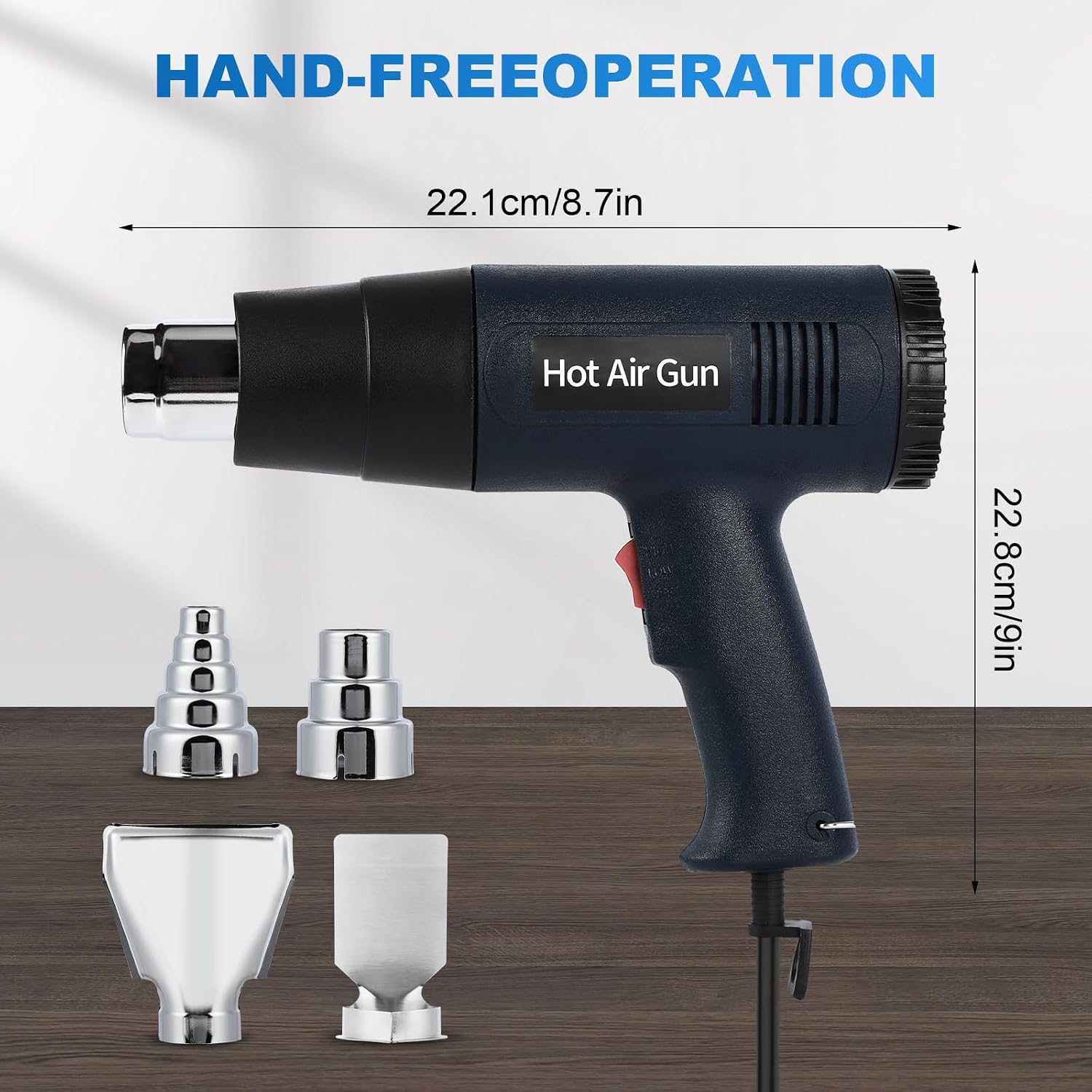 Heat Gun 1800W, Handed Hot Air Gun with 4 Nozzles for Crafting | Fast Heating 122°F-1202°F, 5.25FT Ultra-Long Cable Portable Heat Gun for Shrinking Wrapping PVC, DIY Embossing