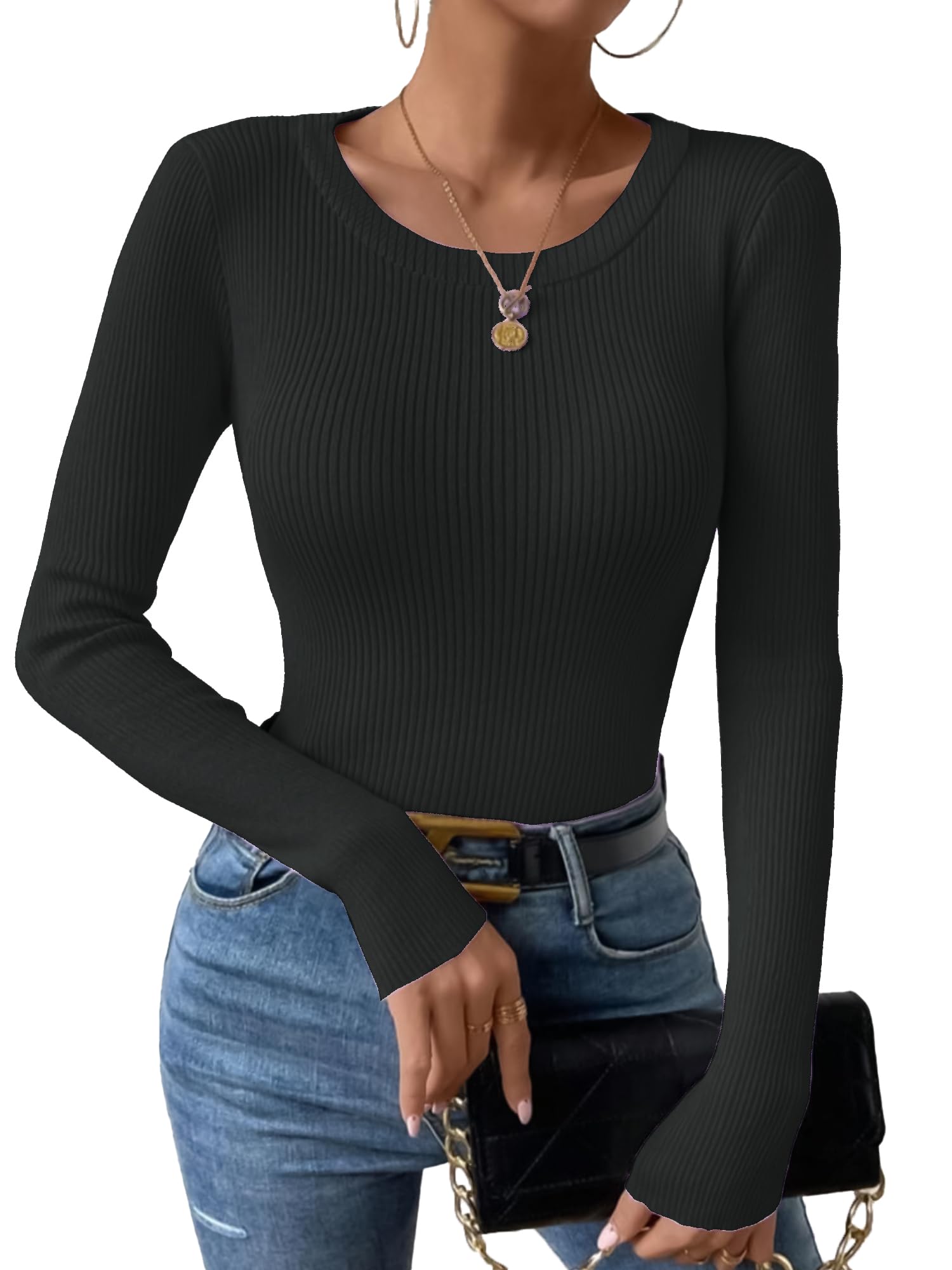 Jump Cuts Womens Solid Black Full Sleeve LycraBlend Slim Fit T-Shirt