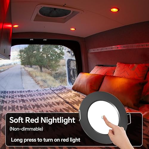 Miniatura 2 de camperxlite Luz de disco LED bicolor de 12 V, luz LED empotrada para caravana con interruptor integral para iluminación interior de techo debajo del