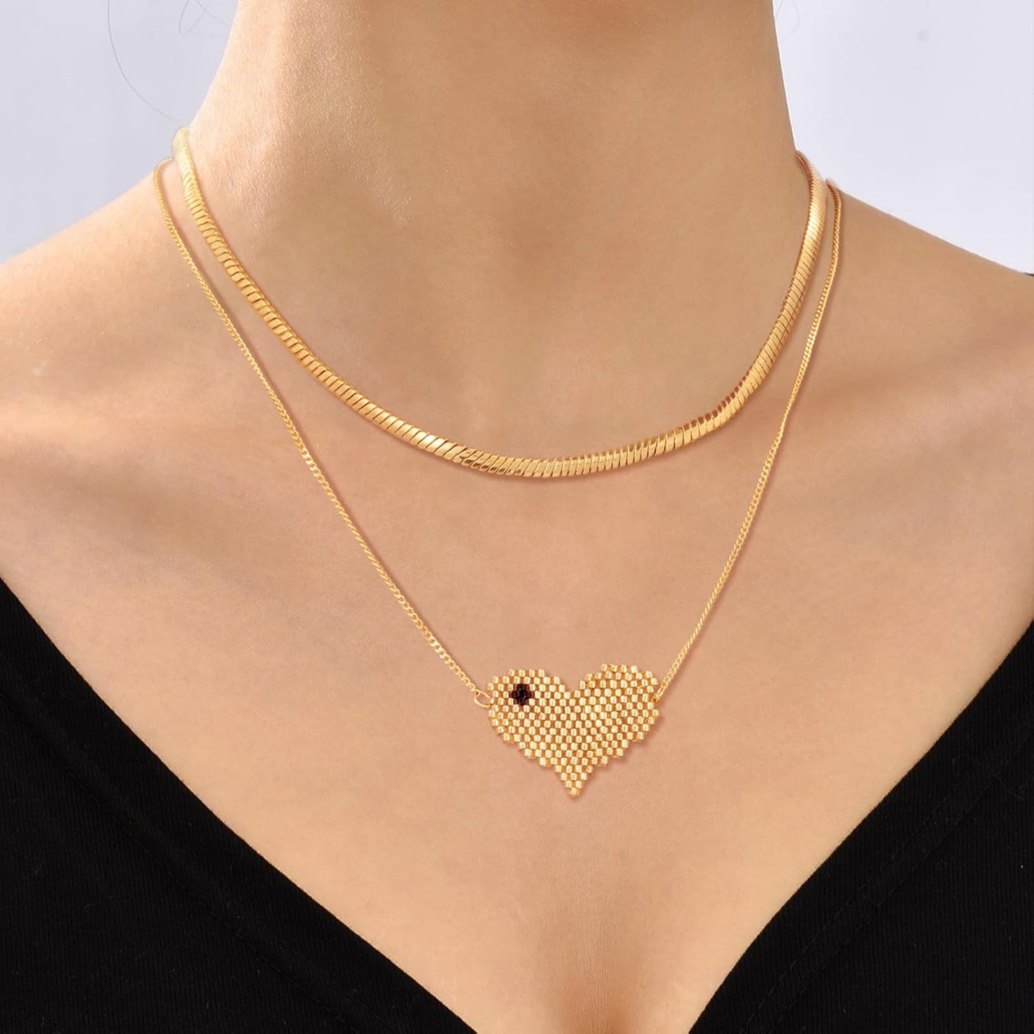 MTMY Gold Pendant Necklace 14K Gold Plated Dainty Gold Heart Waterdrop Circle Round Pendant Necklace for Women Delicate Necklace Minimalist Jewelry - Image 7