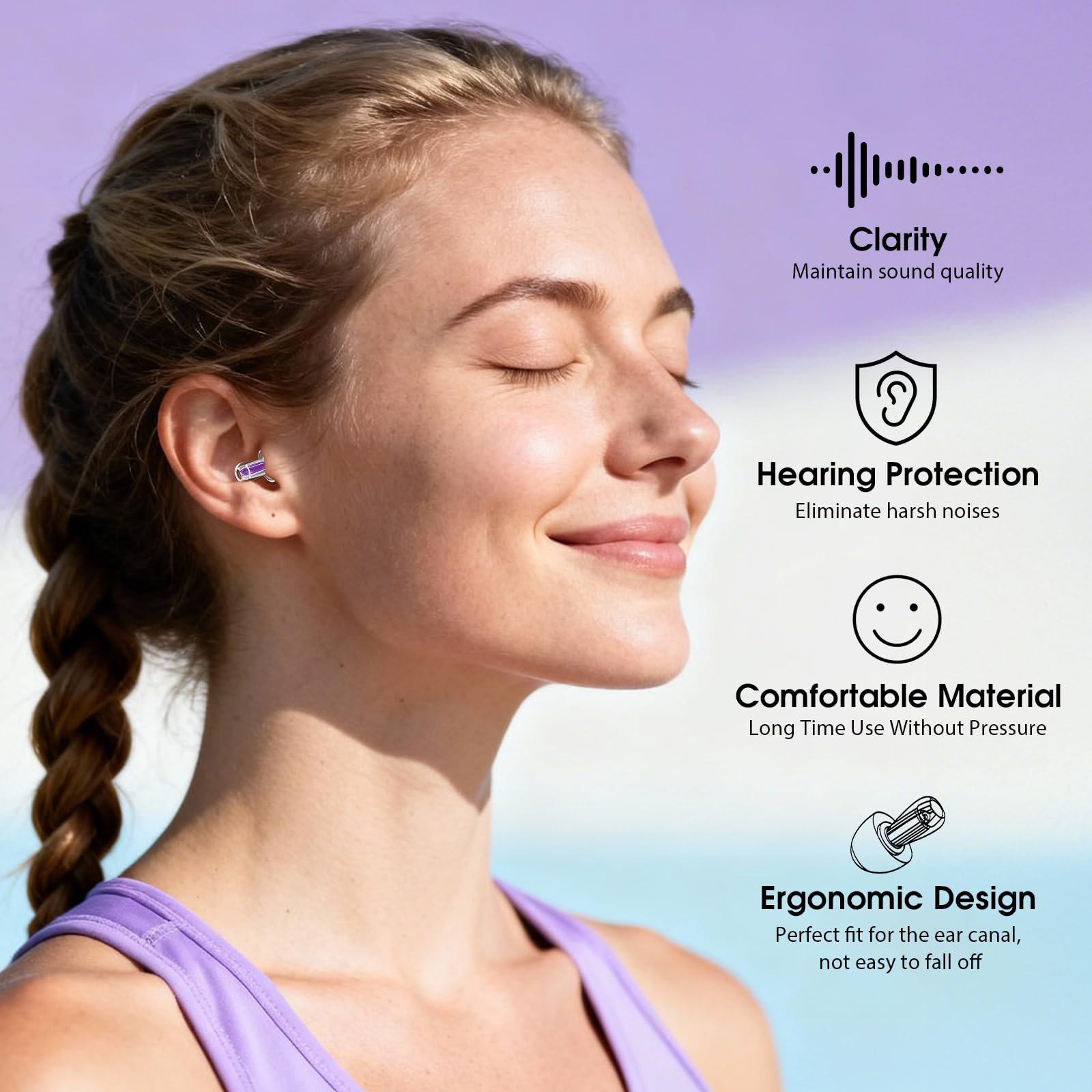 Ear Plugs for Concerts, 2 Pack High Fidelity Concert Ear Plugs with Acoustic Filter - NRR of 20-25dB Noise Reduction for Concert, Rave, Work, Musicians, Noisy Workplace Purple — Amazon image 3