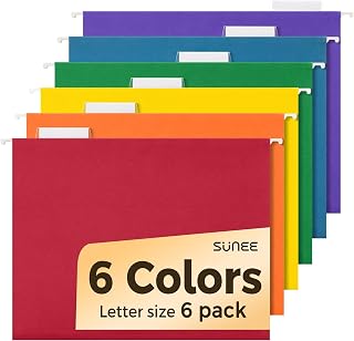 SUNEE Hanging File Folders, 6 Pack Letter Size Hanging File Folders with 1/5-Cut Tabs, Ideal for Home and Office Organization and Papers Classification,Assorted Colors