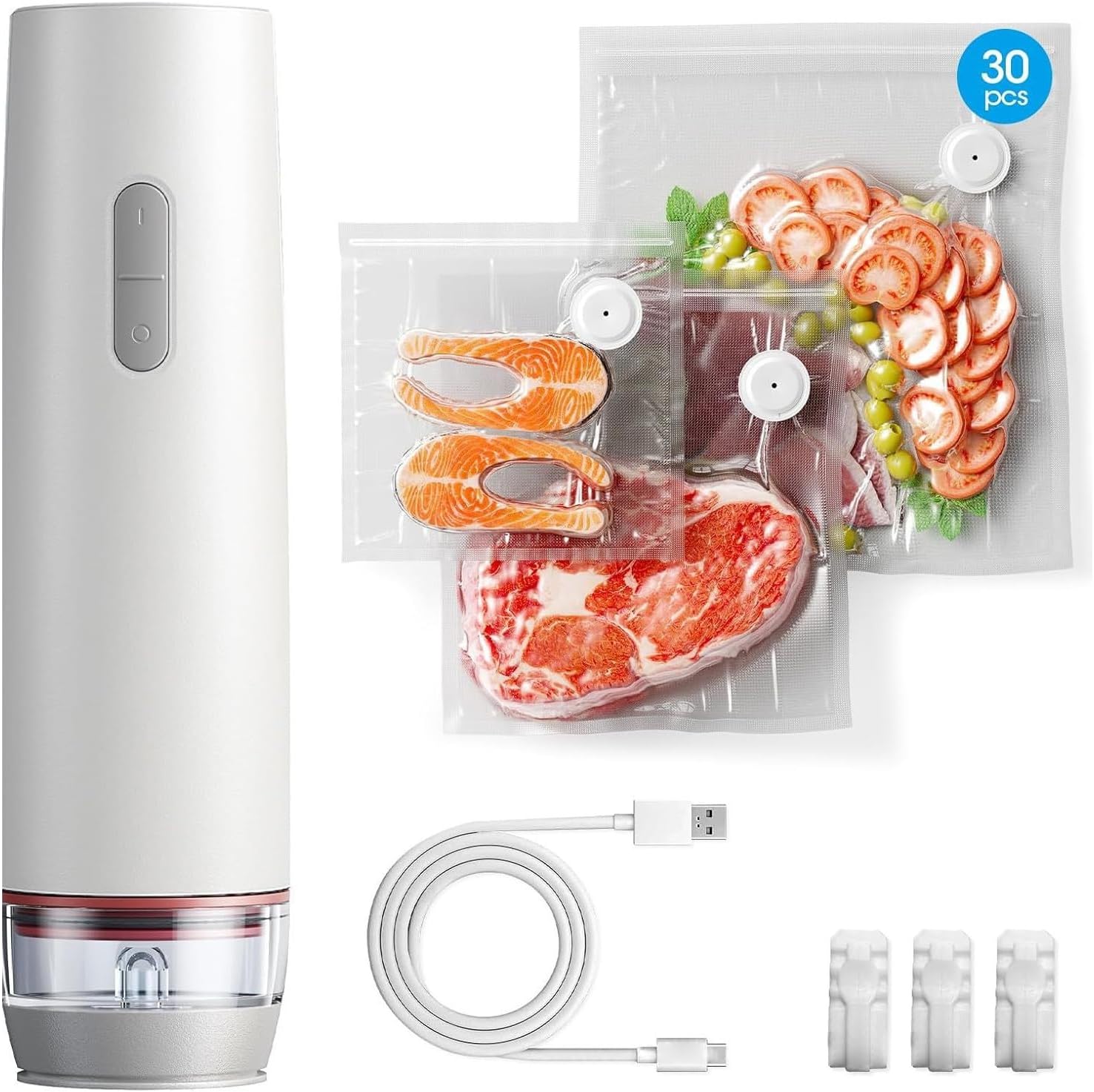 Handheld Vacuum Sealer 60kPa Strong Suction 30 Reusable Bags Portable Food Sealer for Home and Travel