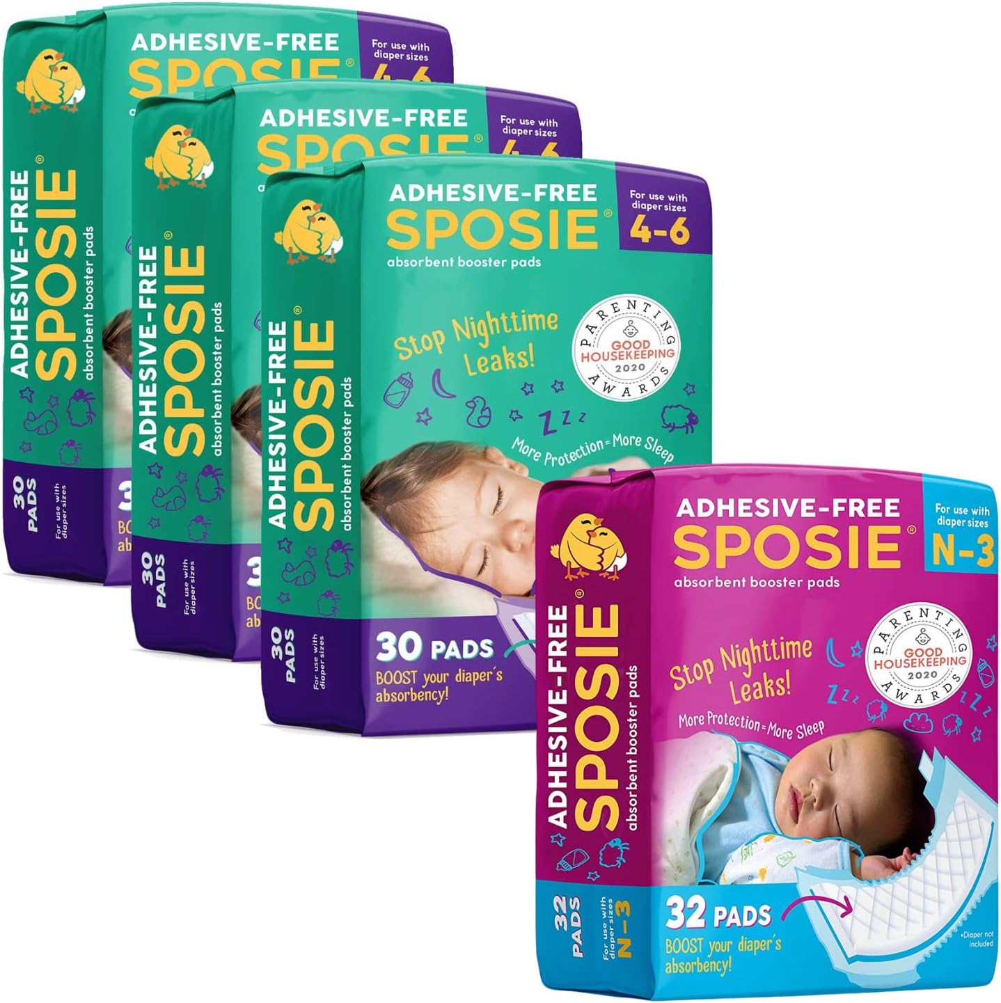 Sposie Diaper Booster Pads - Overnight Diaper Inserts Size 4-6 & N-3