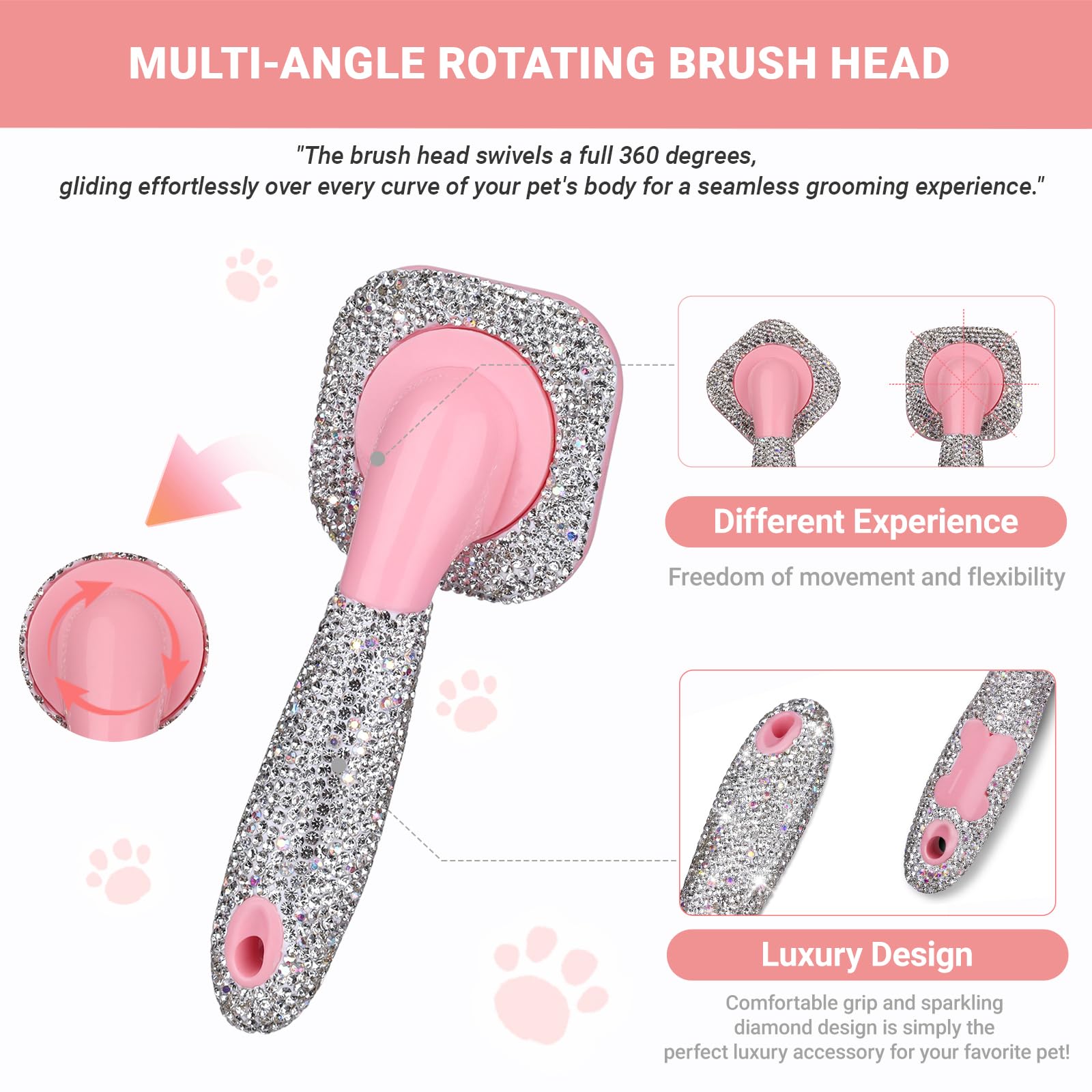 WOOFUU Pet Grooming Brush with Ceramic Clay Craft & Diamond Embedded Design, Washable - Image 3