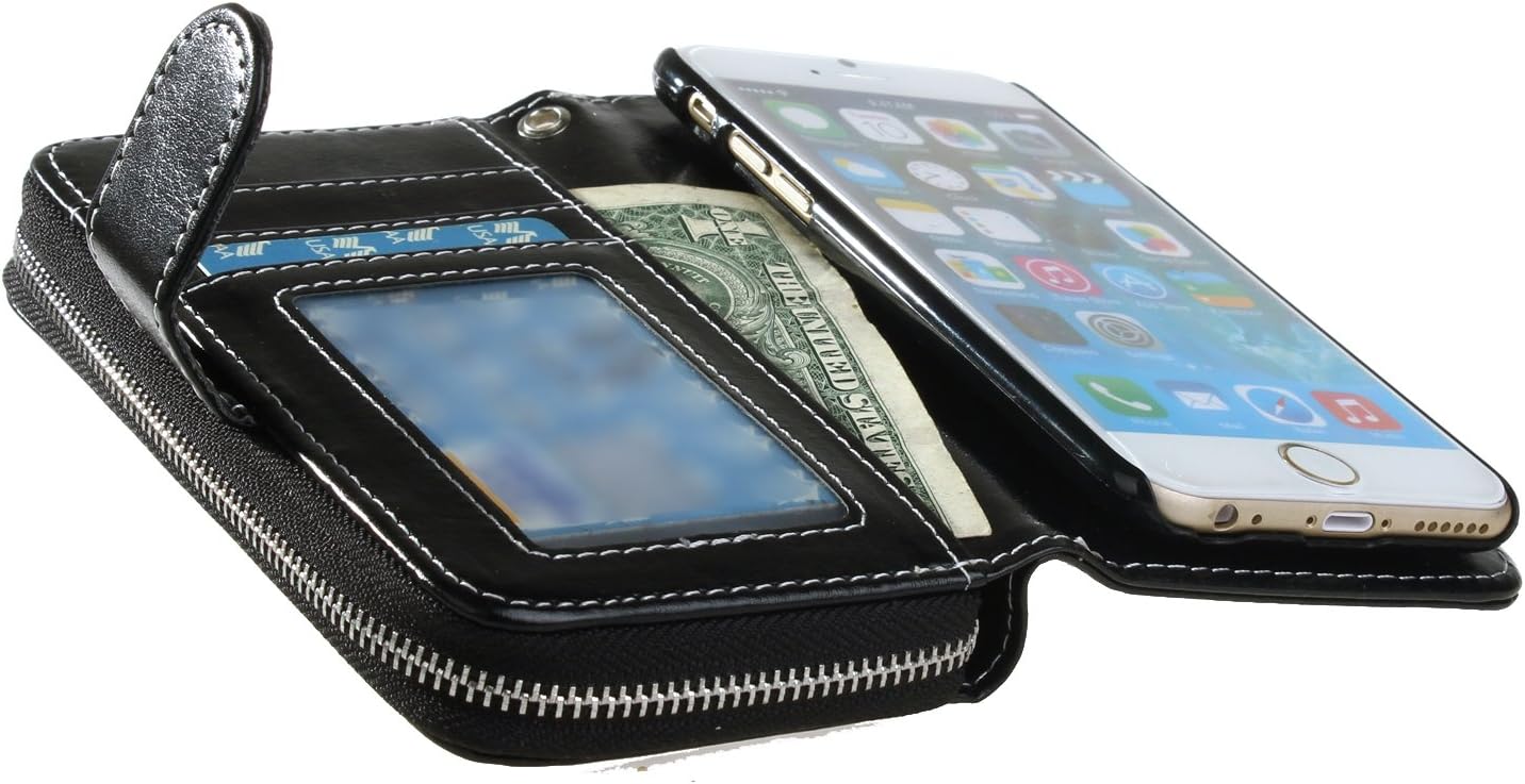 E LV Case for iPhone 6 - PU Leather Wallet Flip Case Cover for iPhone 6 (Compatible with AT&T, T-Mobile, Sprint, Verizon, International Unlocked) with 1 Black Stylus - Purse Black