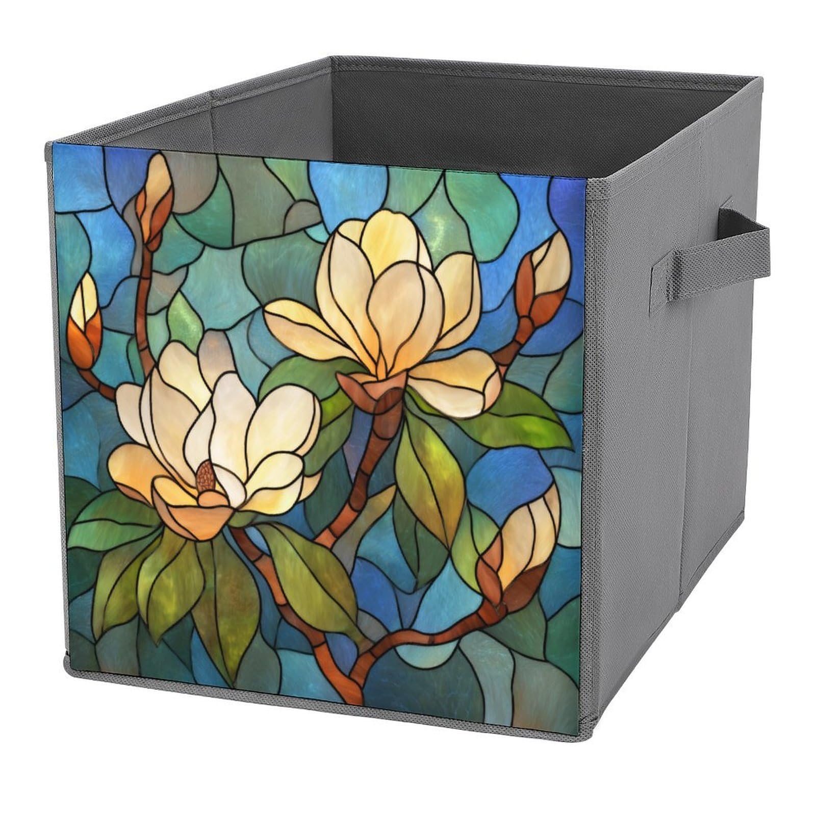 Jubonexis Southern Magnolia Tree in Bloom Cube Storage Bins Storage Cubes Foldable Decorative Fabric Storage Baskets Home Organizers with Handles for Shelves,Closet, 27x27 CM