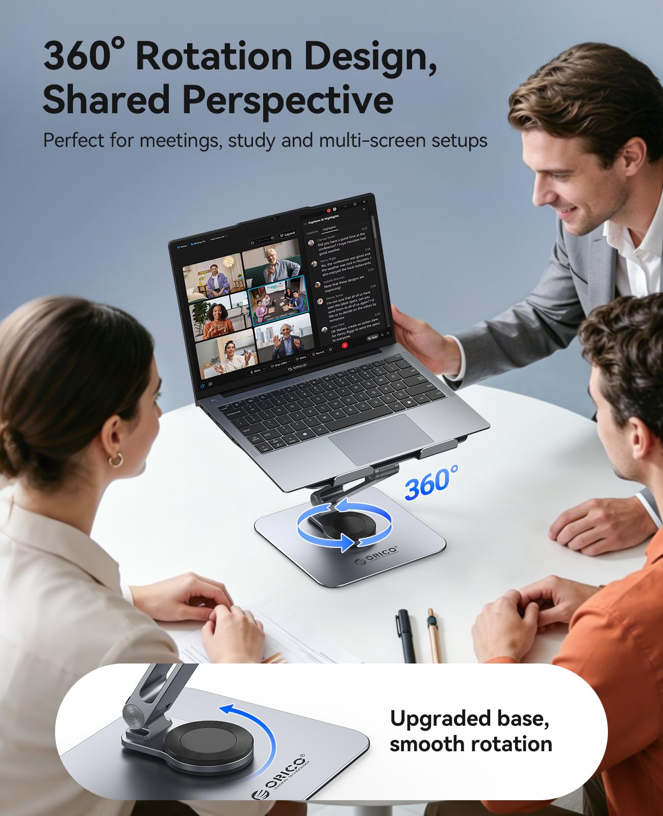 ORICO Supporto PC Portatile, Regolabile e Pieghevole, Laptop Stand Ergonomico a Rotazione 360°, Supporto Laptop in Alluminio per Scrivania, Compatibile con Notebook e Tablet da 13-17.3" - ST10, Grigio