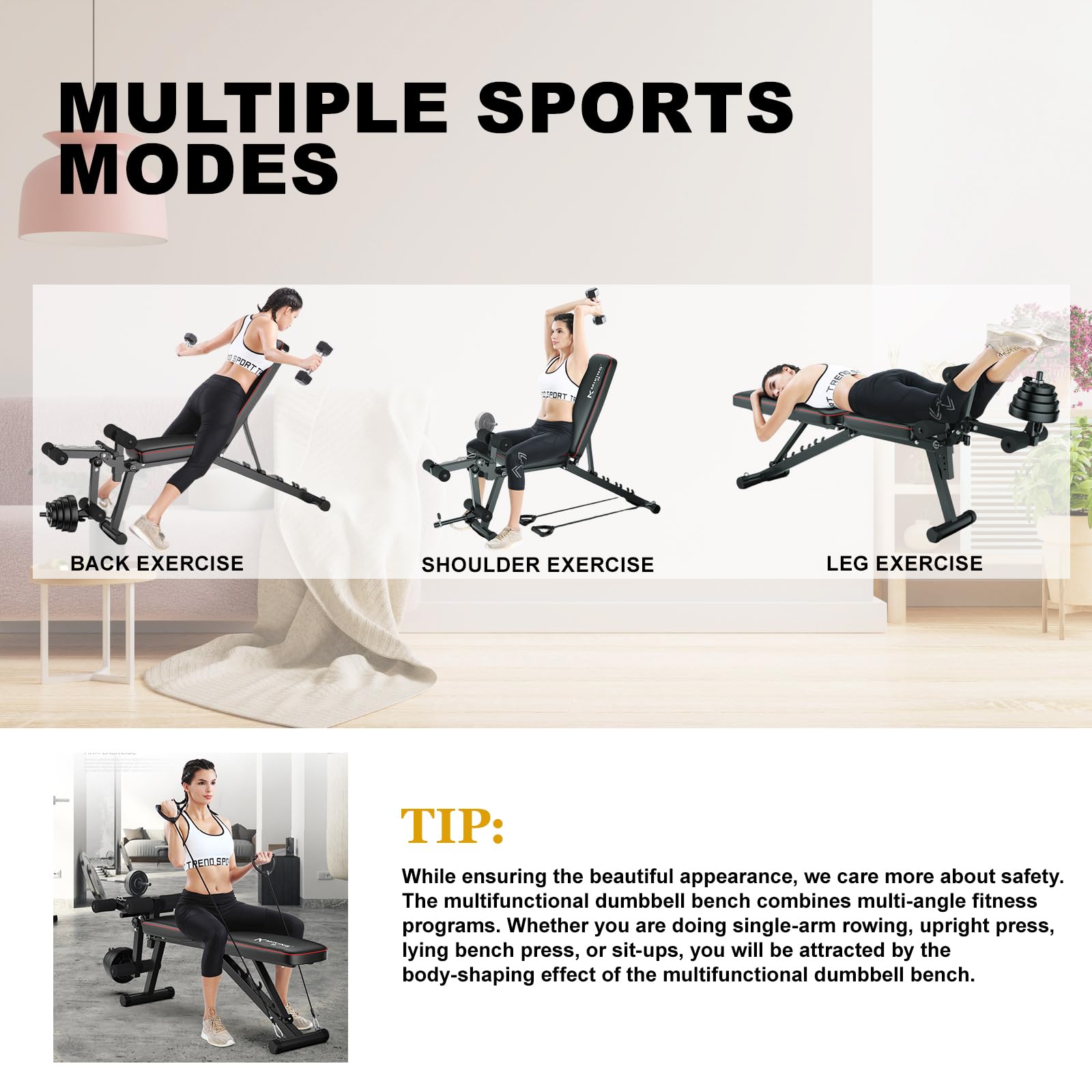 Panca Multifunzione Panca Fitness Richiudibile Panca Fitness Resistente da 440 libbre con Rullo in Schiuma massaggiante a 3 Livelli, Fasce di Resistenza e Imbottitura Premium a 6 Strati