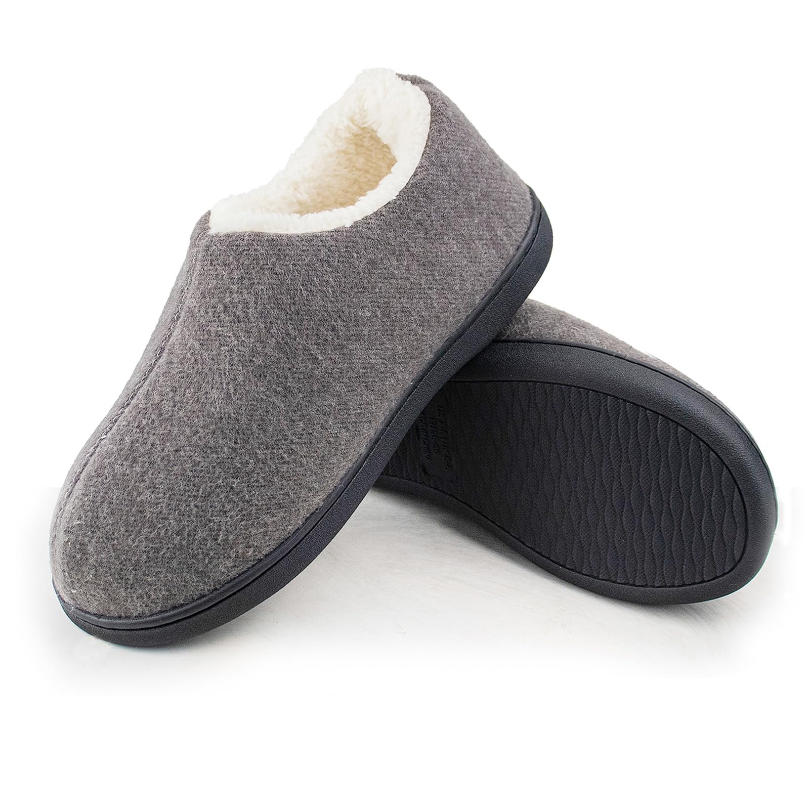 Women Men Warm Closed Back House Shoes with Warm Fleece Lining, Wool Felt Memory Foam Slippers Anti-Slip Indoor Outdoor