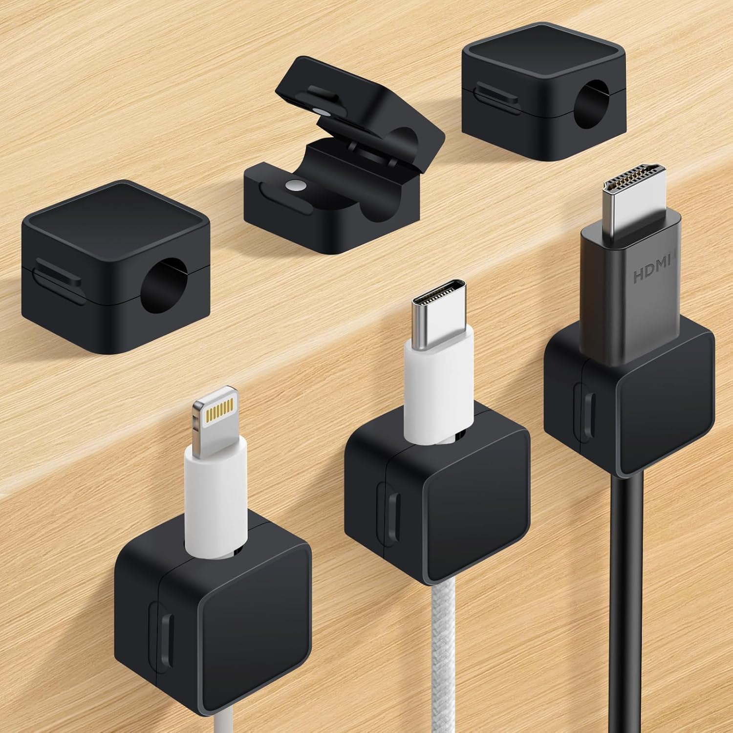 Afrodite Magnetic Cable Clips, Cord Organizer Holder, for Desk Cable Management, Adhesive Wire Keeper for Desk in Bedroom Living Room Kichen Office and for Car (Black-3 pcs)