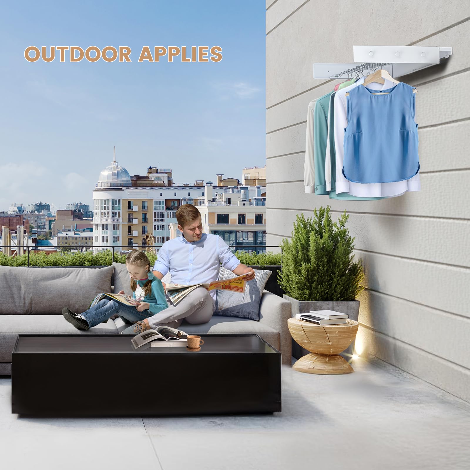 Tendedero de Pared, Tendedero Retráctil con 6 Ganchos Laterales, 5 Varillas de Aluminio, Fácil Instalación, Secador de Ropa Ahorra Espacio para Toallas, Ropa (Blanco, 100CM)