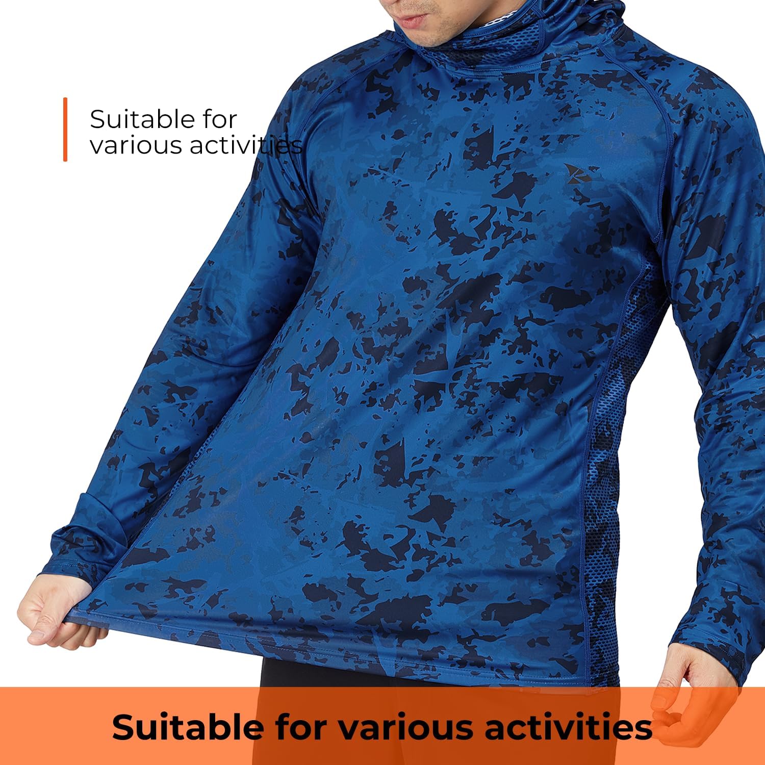 Rodeel UPF 50+ Men’s Long Sleeve Performance Fishing Hiking Shirt with Mask UV Neck Gaiter Hoodie