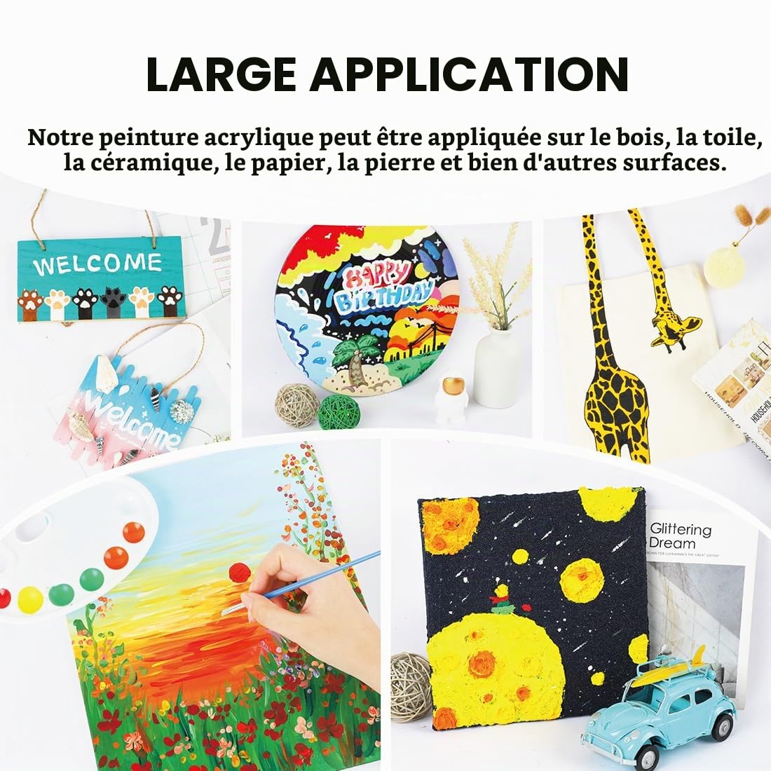 INK LAB Peinture Acrylique 36 Couleurs non toxique pour Toile Bois