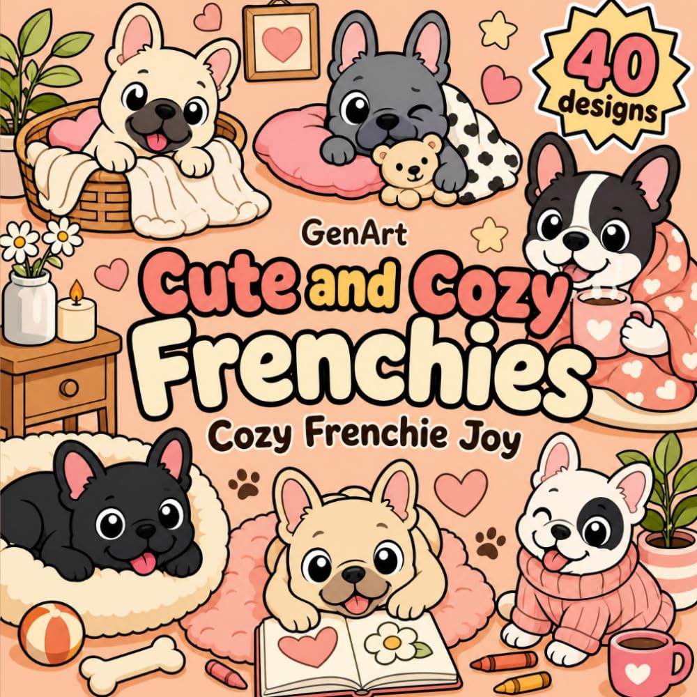 Cute and Cozy Frenchies: An Easy and Bold Coloring Book of Cute French Bulldogs in Cozy Scenes for Relaxation and Stress Relief