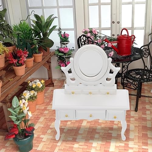 Miniatura 5 de Aparador de casa de muñecas, maquillaje, mesa de tocador, decoración de tocador pequeño, muebles de casa de muñecas, accesorios de casa de juegos en