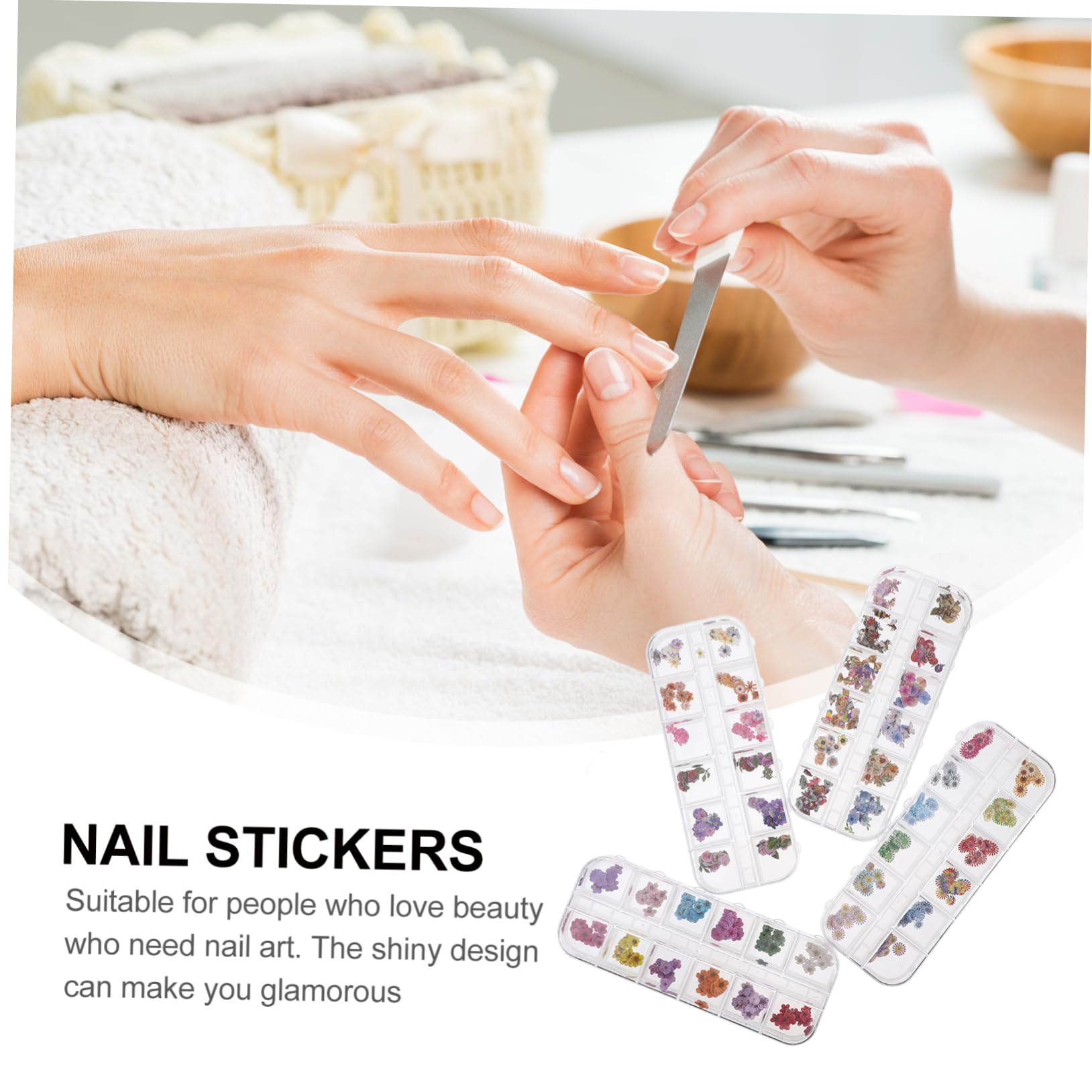 Calcomanía para Decoración de Uñas 4 Cajas de Pulpa de Madera Flores | Diseño de Margaritas y Otros Estilos, para Nail Art y Adornos en Otros Objetos, Variedad de Diseños