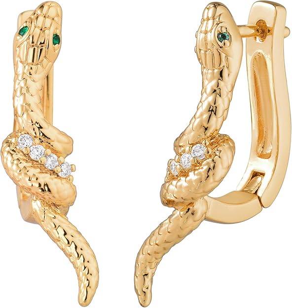 FETTERO Hoop Earrings for Women, 14K Gold Plated Lightweight Huggie Leaf Snake Bar Gold Hoops, Hypoallergenic Gold Earrings for Women Ear Piercing Jewelry