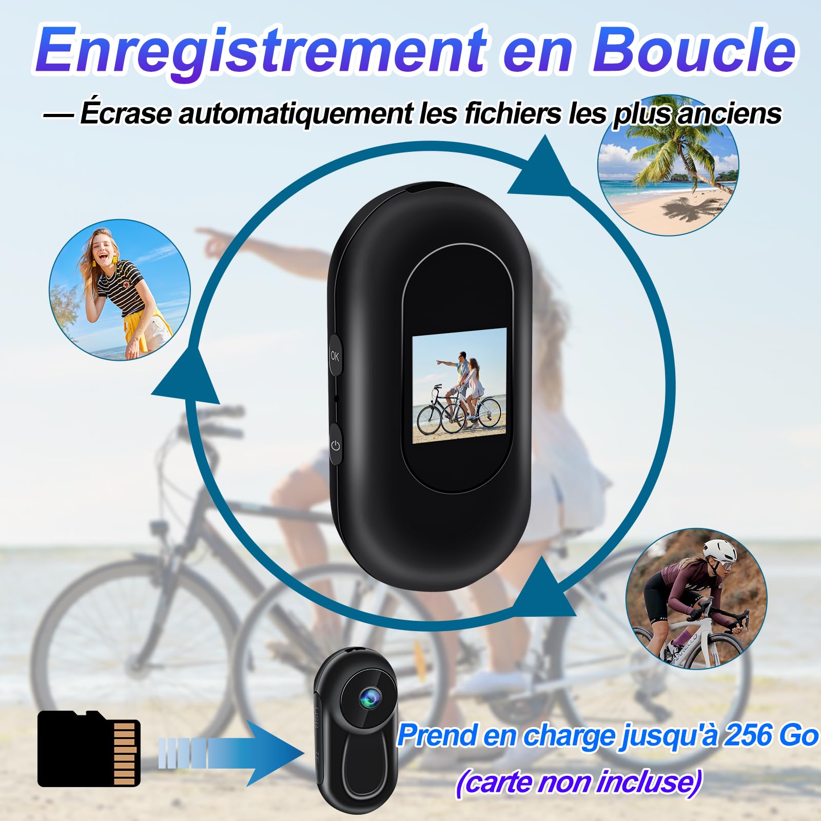 TANGMI Camera Sport Mini, Support Magnétique Moto 360, Dashcam Moto 1080P Grand Angle 120°, Vision Nocturne