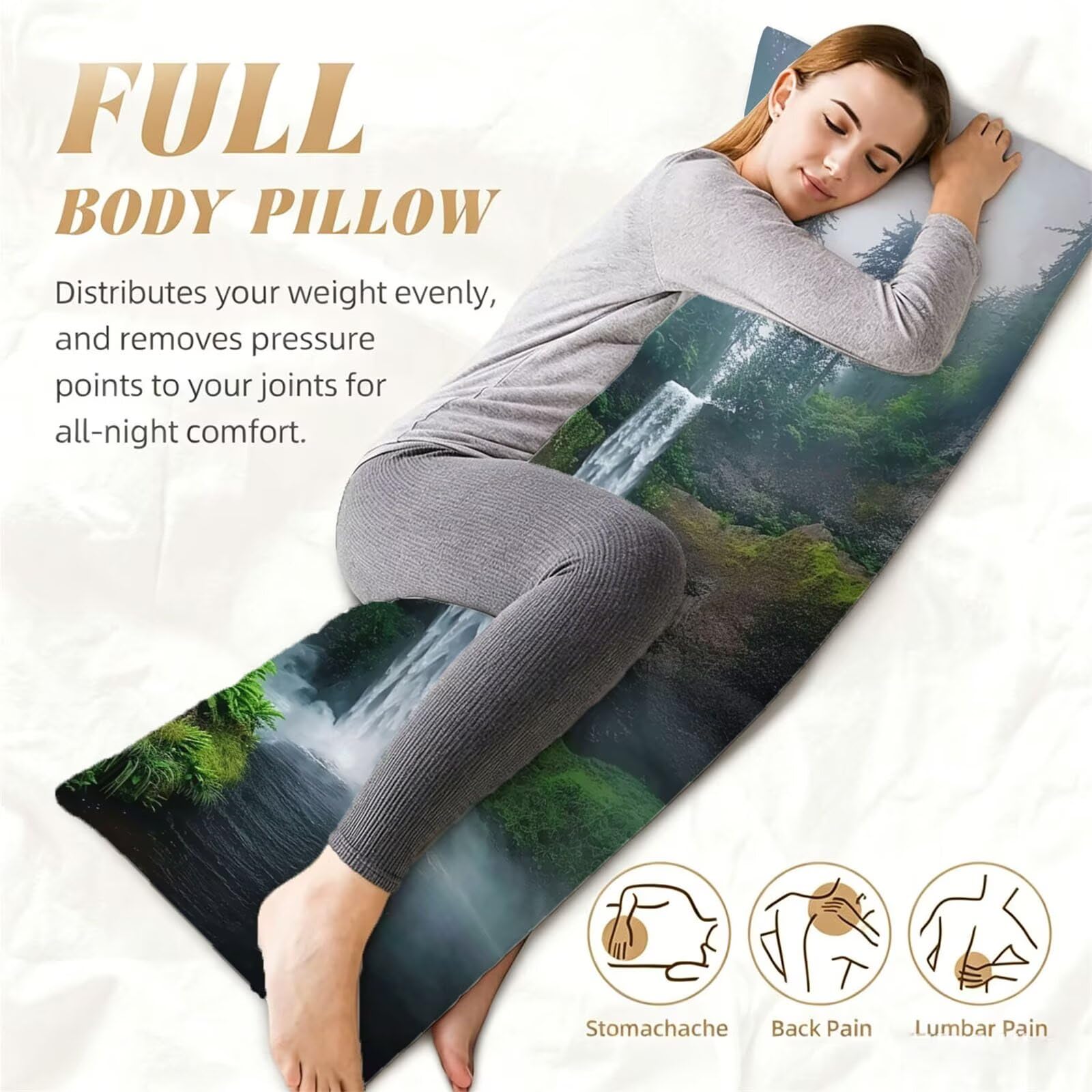 Funda de Almohada 60 x 180 cm Caer Protector Almohada 180 cm con Cremallera Invisible, Lino Durable y Transpirable Pillow Case Largas Bosque Impresión a Doble Cara para Cama, Sofá y Dormitorio dg-540