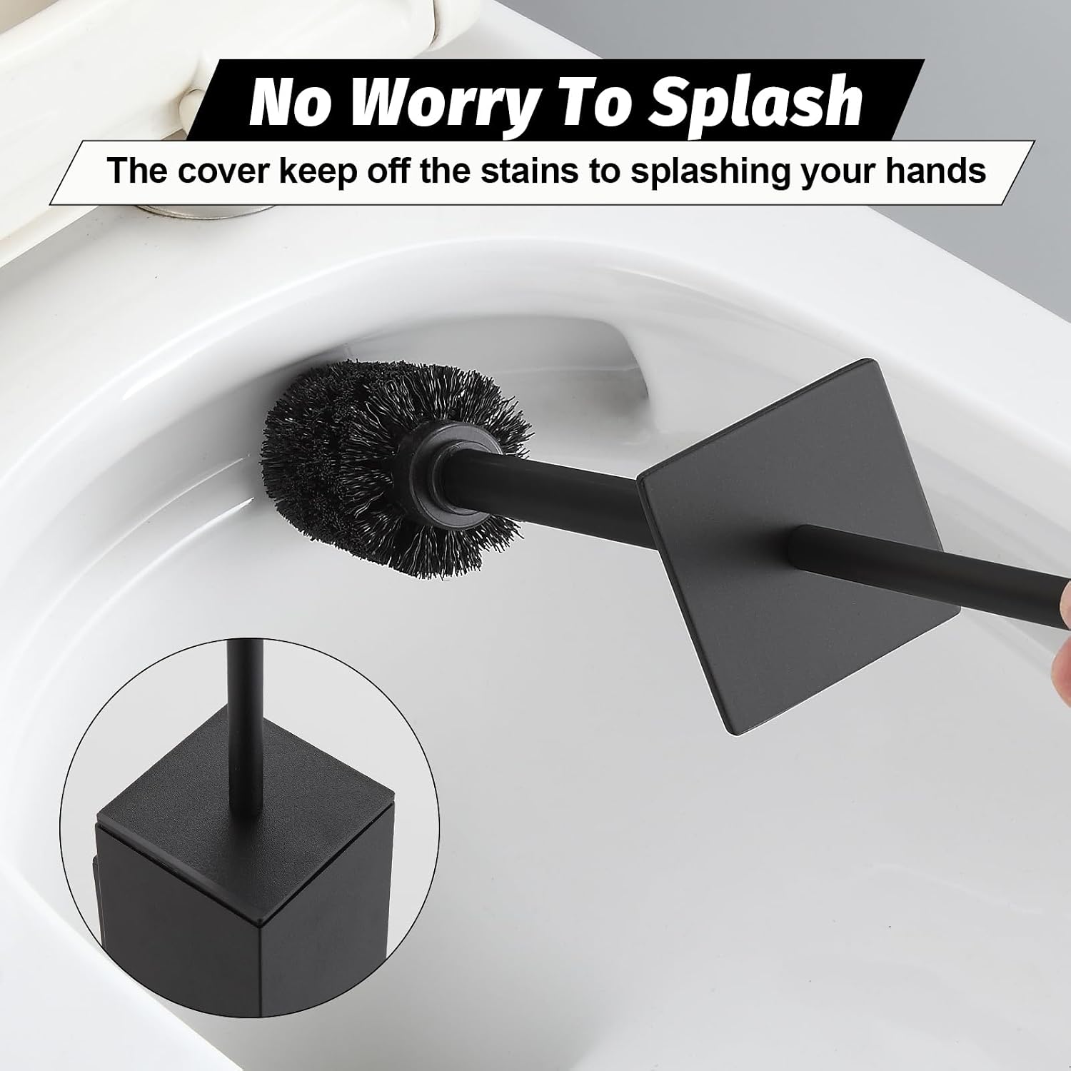 BGL Toilet Brush and Holder Set Matte Black Wall Mounted for Bathroom Square Design