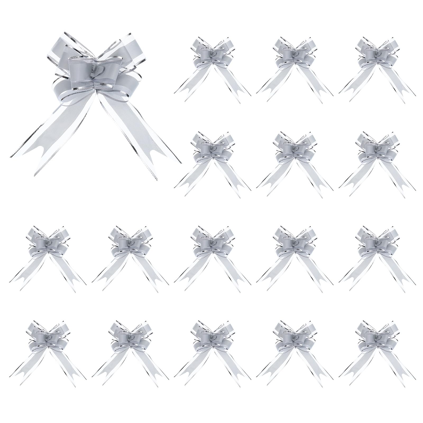 sourcing map 50pcs Silver Tone Pull Bows 5.9 Inches Wide Large Ribbon Gift Bows for Gift Wrapping Gift Basket Decor Wedding Parties Birthday Florist Packaging and Decoration
