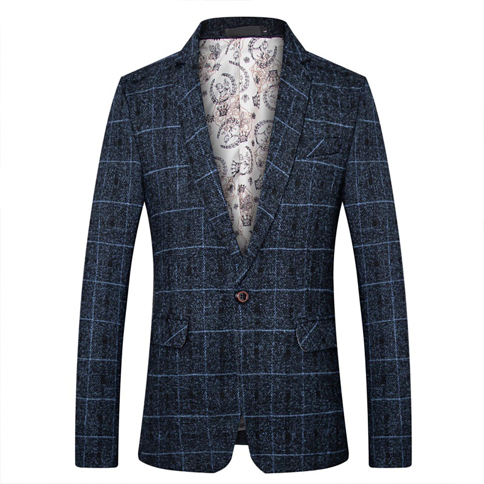 Generisch Marynarka męska w kratkę, slim fit, nowoczesna marynarka letnia, lekka, regularny krój, męska wiosenna, stylowa kurtka rekreacyjna, biznesowa, na wesele