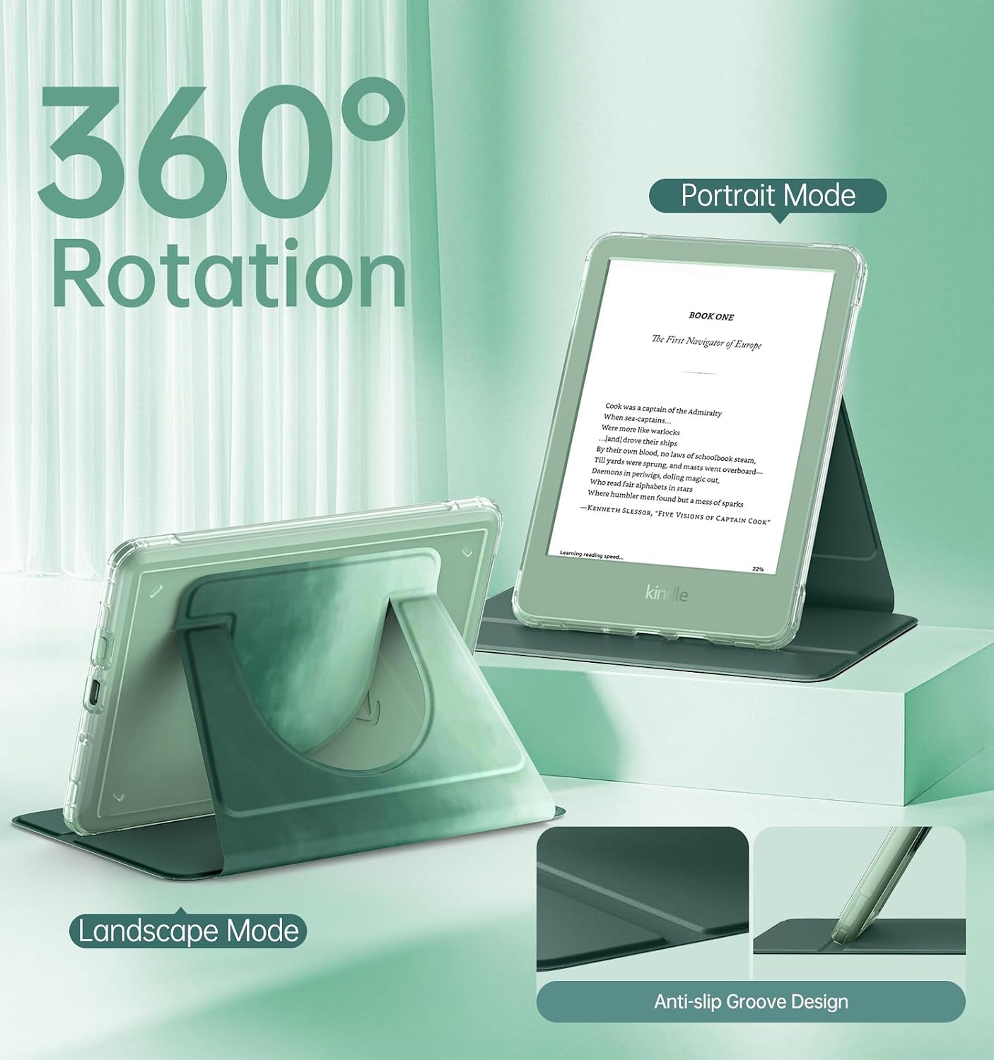 MoKo 360° Rotating Case for 6" All-New Ebook Readers, Pine Green image 4