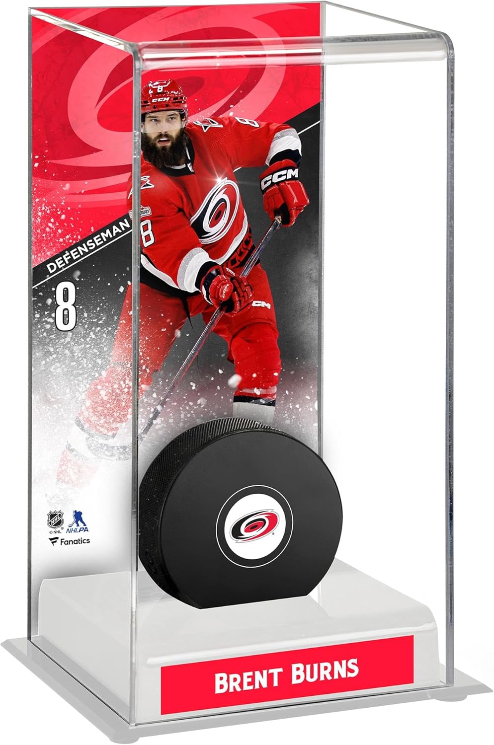 Brent Burns Carolina Hurricanes Deluxe Tall Hockey Puck Case - Hockey Puck Logo Display Cases ''Case Only''