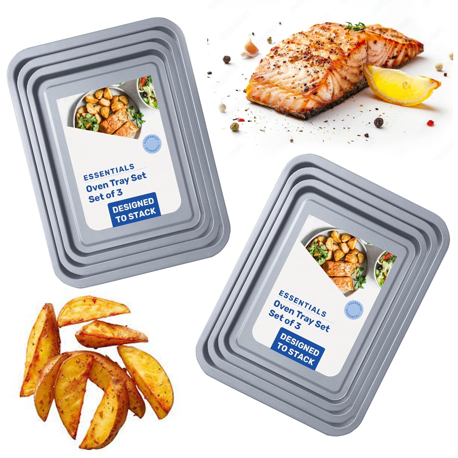 Easy to Clean 3 Pack Non-Stick Oven Baking Tray Set 35cm x 31cm & 28cm (Set of 3 (1 x 35, 1 x 31 & 1 x 28cm))