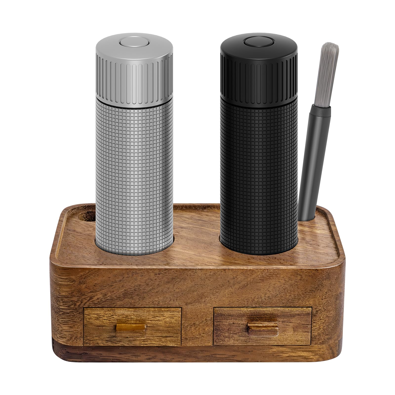 Luvan Ensemble Professionnel De Moulins À Sel Et À Poivre, Moulins Manuels En Métal Rechargeables Avec Support En Noyer, Moulins En Alliage D’aluminium Avec Réglage De La Granularité