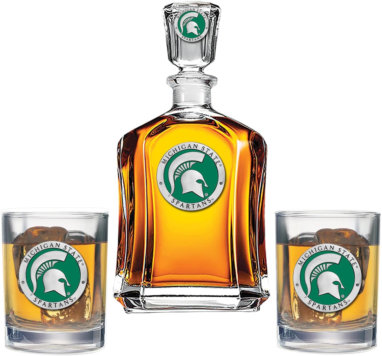 Heritage Pewter Notre Dame Capitol Decanter with 2 Glasses Combination Set | 24 OZ Pourer with 2 Double Old-Fashioned Glasses | Expertly Crafted Pewter Glass