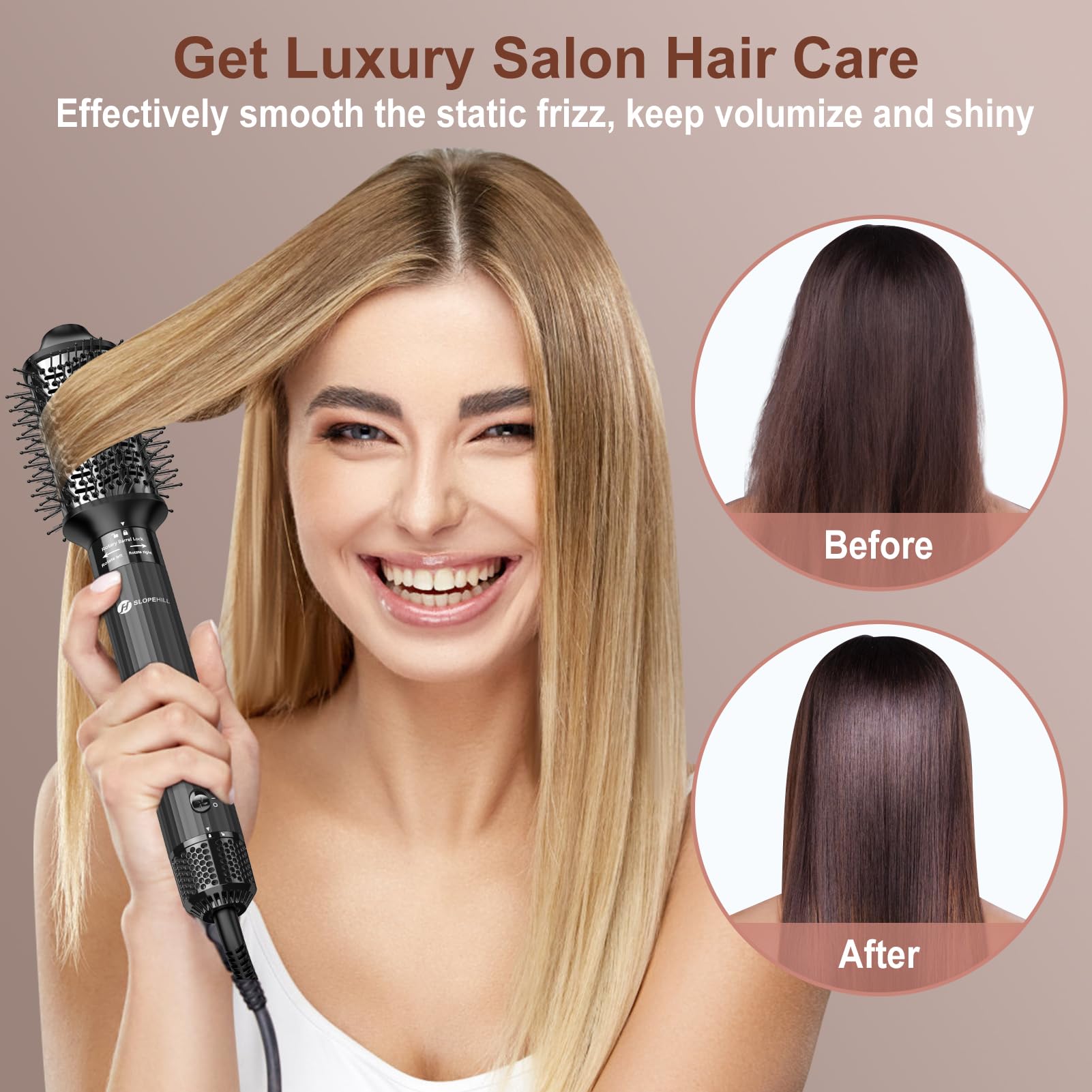 (OUTLET) Slopehill Airstyler 5 IN 1, 110,000 RPM High-Speed Ionic Haartrockner für Schnelltrocknend, Multi-Haarstyler mit Automatischer Luft-Lockenstab, Haarglätter Bürste ＆ Volumenbürste (Dunkelgrau)