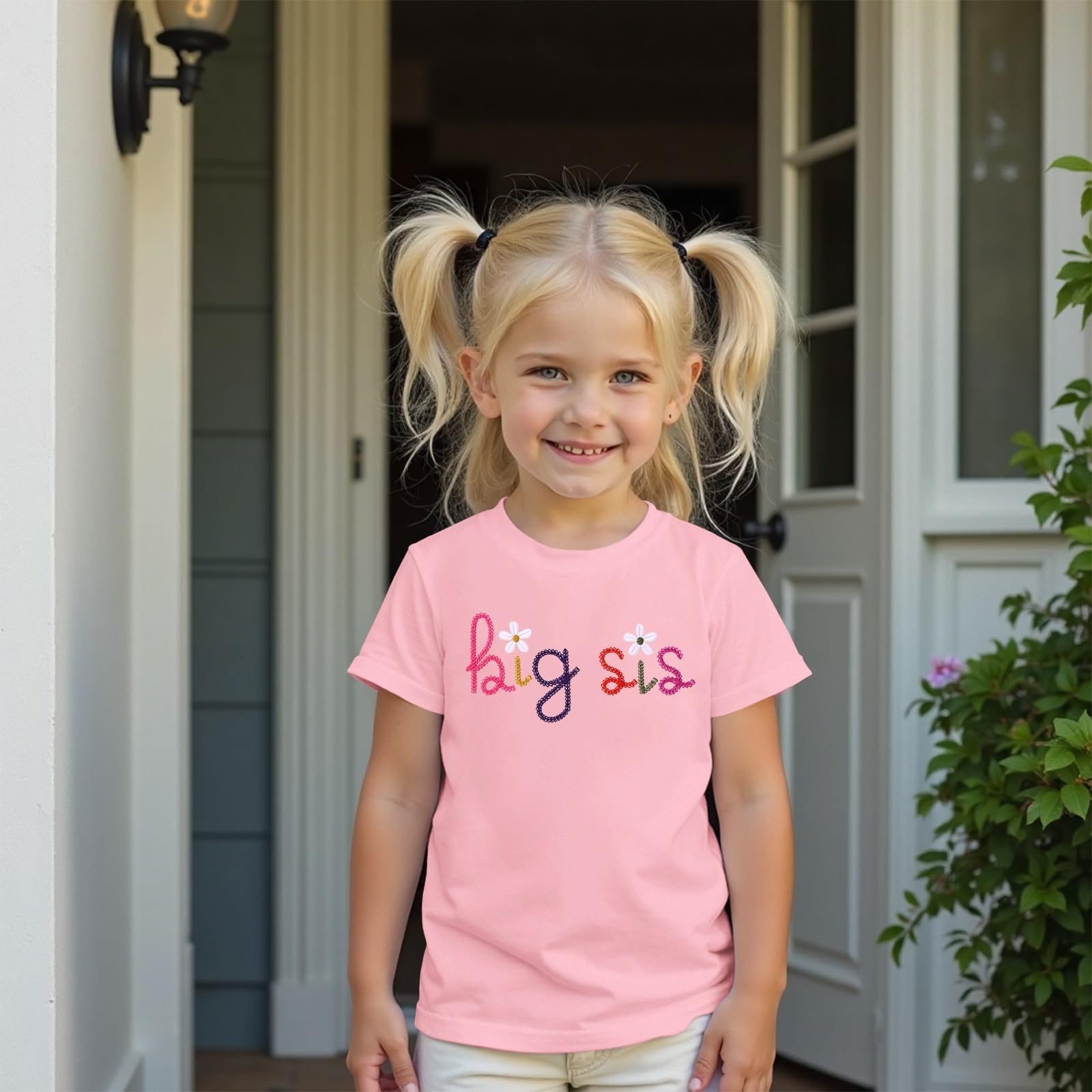 Big Sister Shirt Baby Anuncio para Niñas Camiseta con Bordado Big Sis Niño Promocionado A Gran Hermana Camiseta Verano Manga Corta Camisetas Lindas Bordadas Algodón Top
