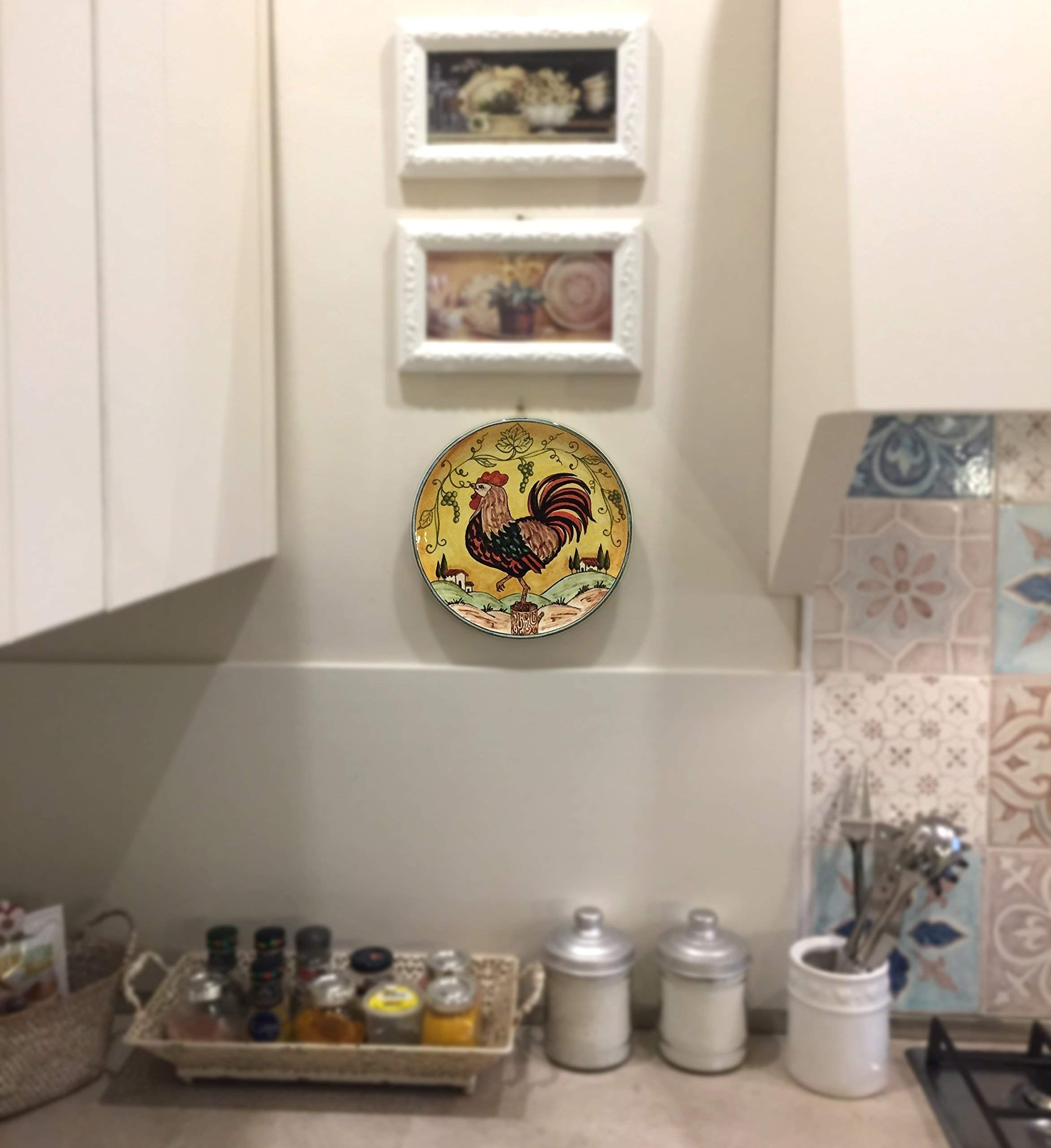 CERAMICHE D'ARTE PARRINI - Italian Ceramic Art Pottery Plate Flat Dish Rooster Gaul Hand Painted Made in ITALY Tuscan