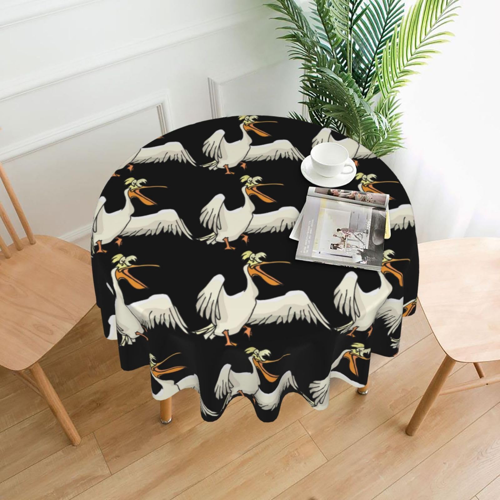 Uusnwaa Funny Pelican Print Round Tablecloth 60 Inch, Stain Wrinkle Resistant Washable Polyester Table Cover For Kitchen Party