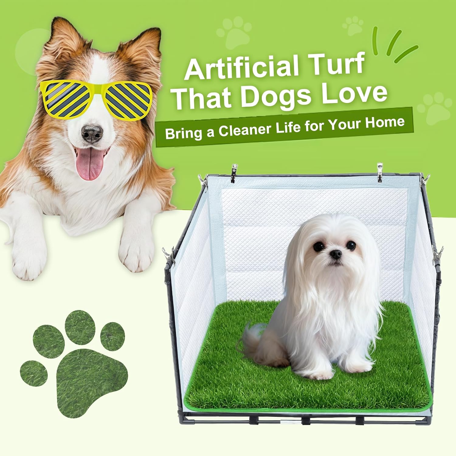 High Walls Dog Pee Pad Holder with Artificial Grass-Foldable Indoor Dog Potty Tray,Waterproof Pee Pad Holder for Small to Medium Dogs,Portable Litter Box with Washable Grass Mat 23.62"*23.62"*17.72"