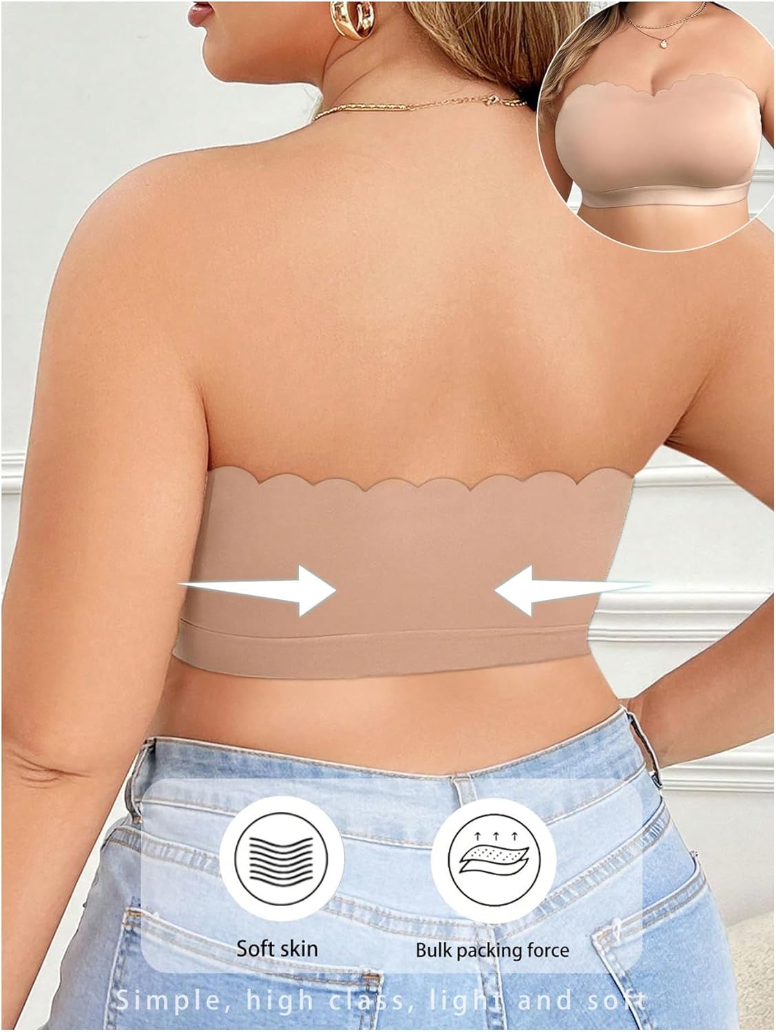 GORGLITTER Women's Plus Size Strapless Bras Front Closure Wireless Push Up Non-Slip Padded Bandeau Tube Top Bralette - Image 2